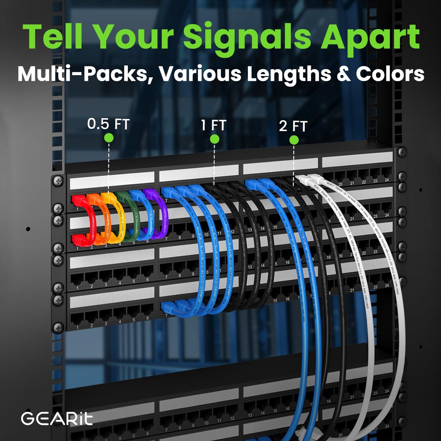 GEARit Cat 6 Ethernet Cable Pack - 24-Pack 5 ft Cat6 Ethernet Patch Cables | RJ45 Network Patch Cable, 10 Gbps Snagless Gold-Plated Connectors - Ethernet Cable Cat 6 for PC, TV, Router - Black