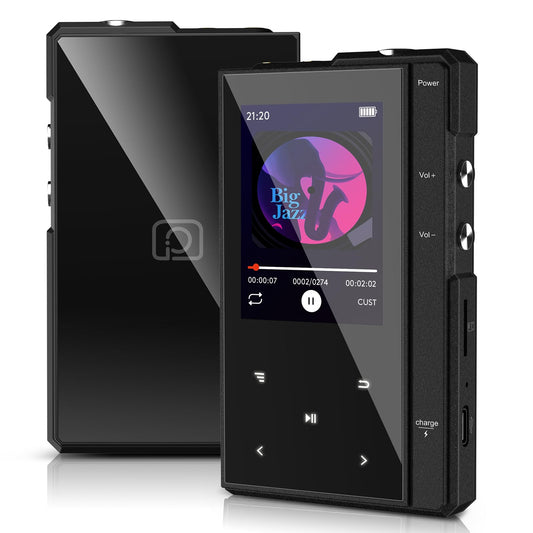 96GB MP3 Player with Bluetooth 5.0, Phinistec Z6 Digital Audio Player with Loud Speaker, 2.4'' IPS Super Battery Life Music Player with FM Radio, E-Book, Music Alarm Support up to 256GB