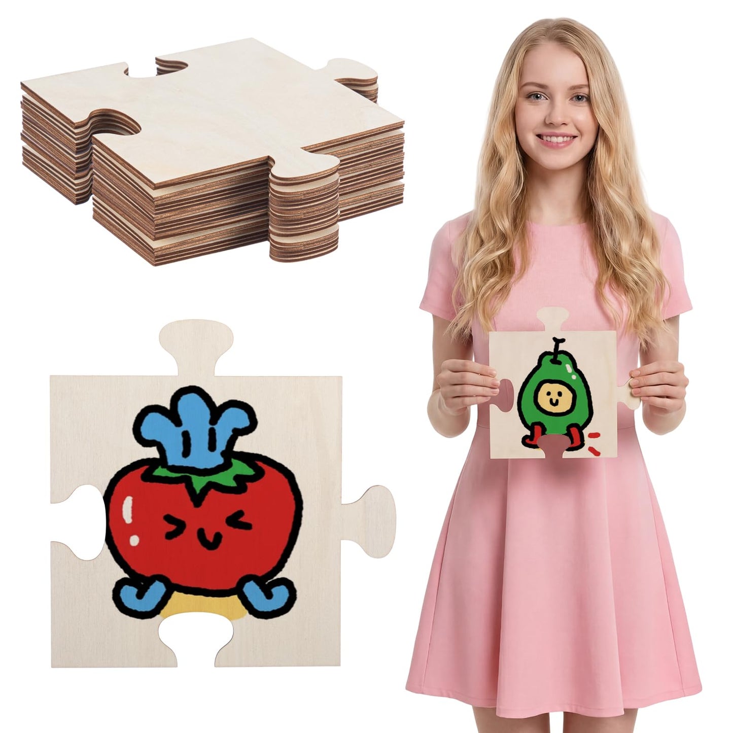 Seenelling 50 Pcs 6x6 Inch Blank Wooden Puzzle Pieces for Crafts DIY Make Your Own Puzzle to Draw on Unfinished Large Jigsaw DIY Arts and Crafts Projects and Gift