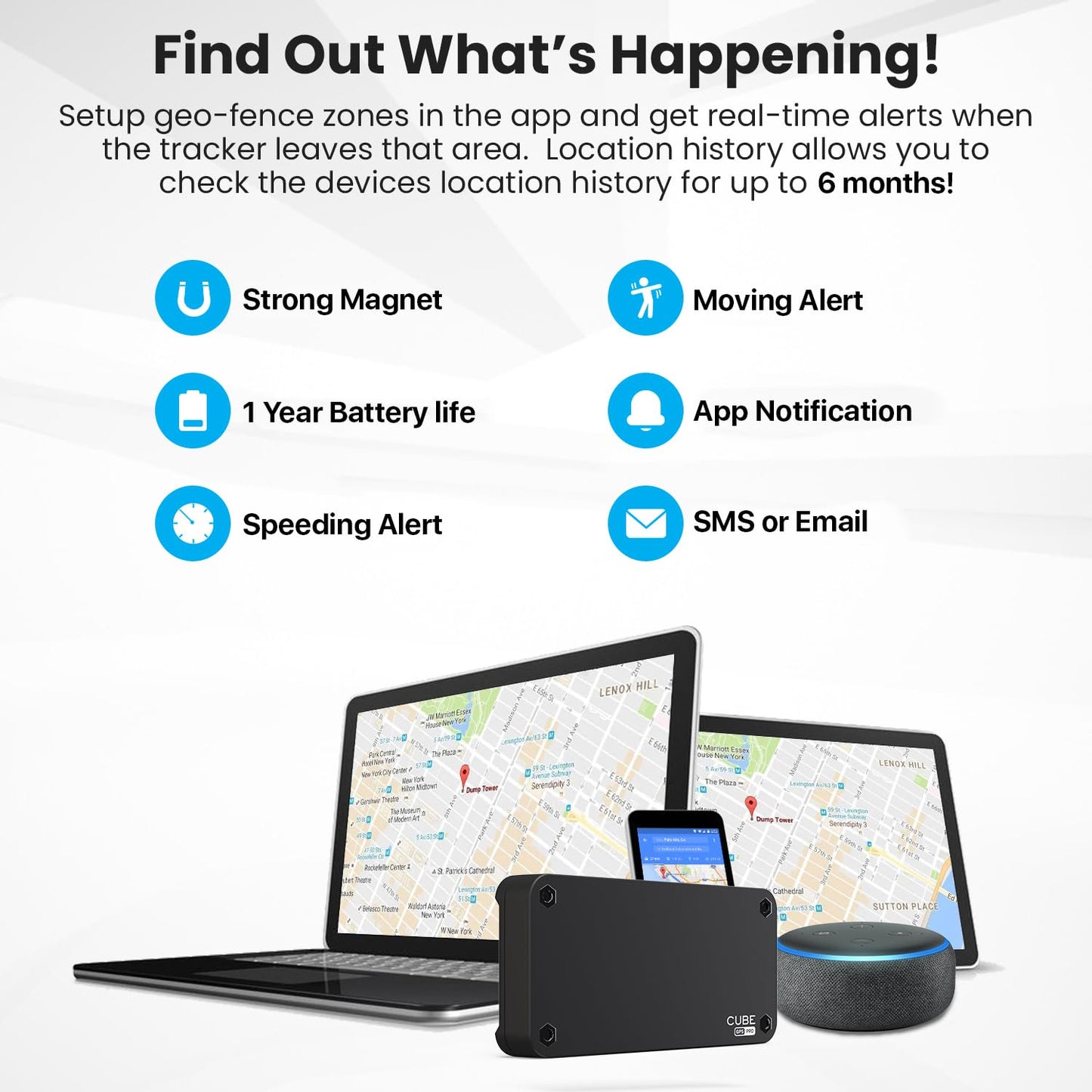 Cube GPS Tracker for Vehicles – Magnetic GPS Car Tracker, Real Time Worldwide Location Geo-Fencing, Hidden Tracking Device for Fleet Assets, Truck, Auto, Trailer, 1 Year Battery, Subscription Required