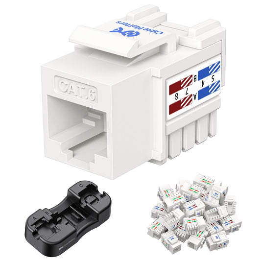 Cable Matters [UL Listed] 50-Pack 10Gbps Cat6 Keystone Jacks, RJ45 Keystone Jack, Ethernet Keystone Jack in White with Keystone Punch-Down Stand for Patch Panel and Wall Plate