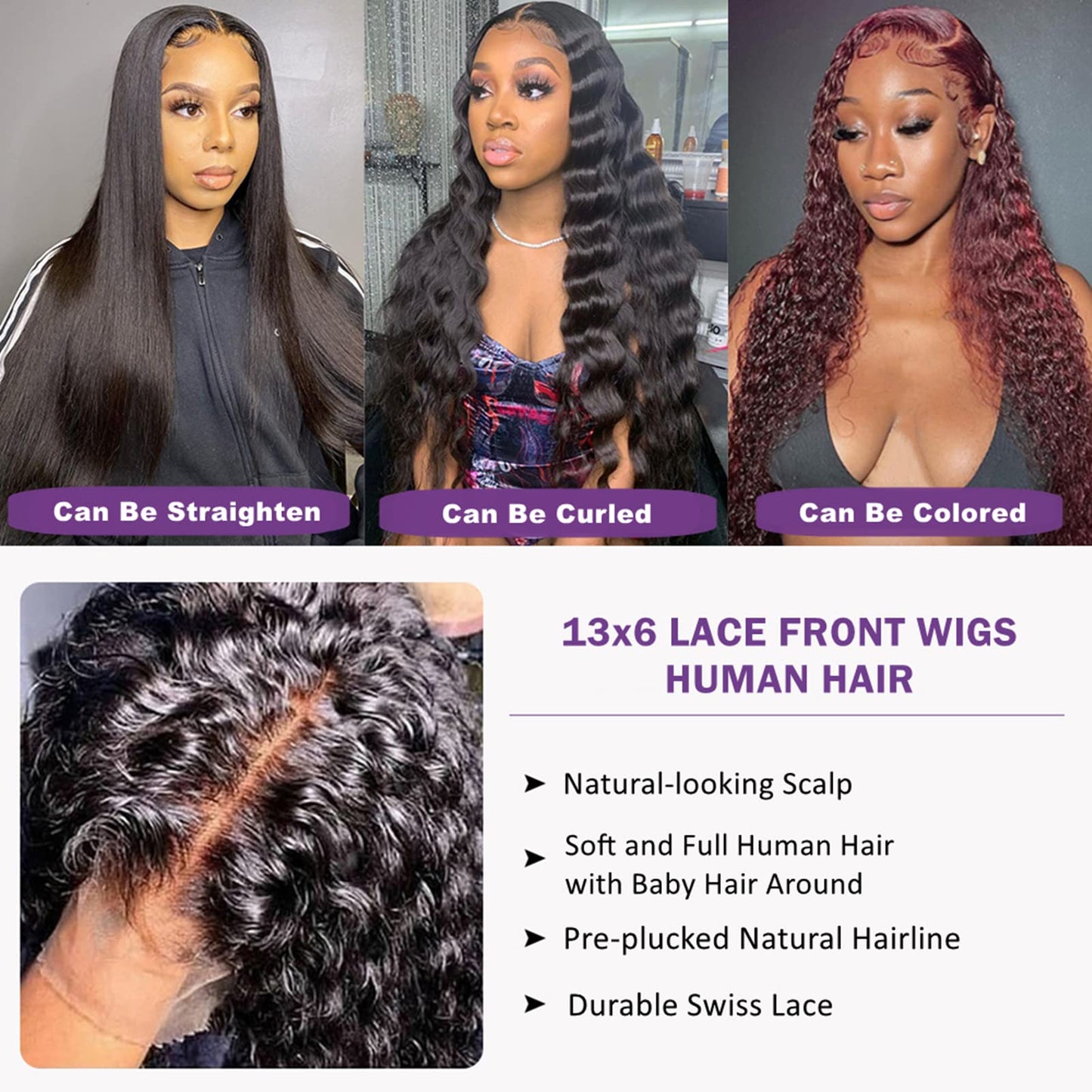 Muzkala 28 Inch 13x6 Deep Wave Lace Front Wigs Human Hair Transparent Lace Wig Pre Plucked with Baby Hair Brazilian Virgin Hair Wig for Black Women Wet and Wavy Lace Frontal Wigs 180 Density