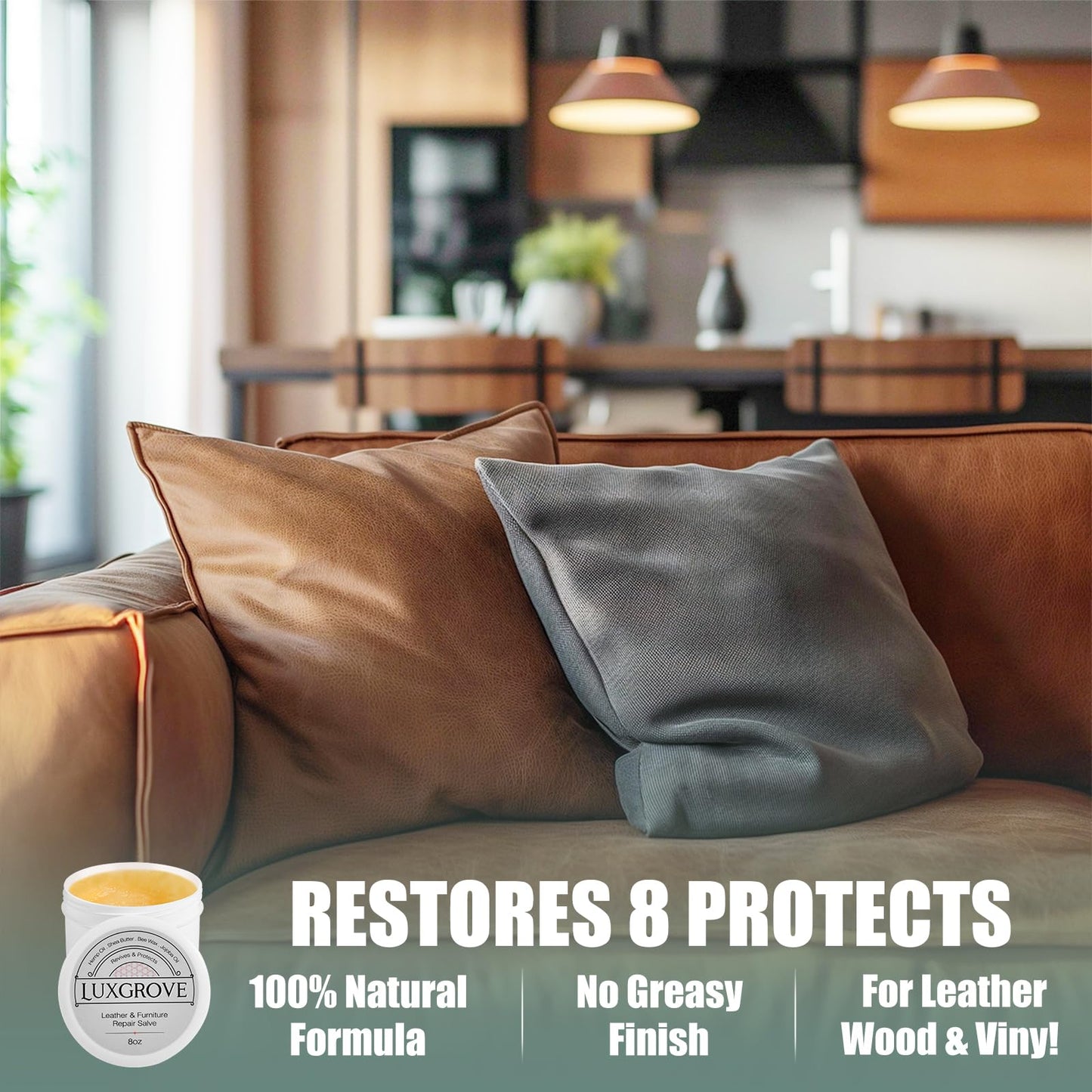 LUXGROVE® Leather & Furniture Repair Salve & Brush Set, Leather Cleaner and Conditioner for Furniture - UV Protectants Help Prevent Cracking or Fading, Wood, and Vinyl Conditioner - 8oz