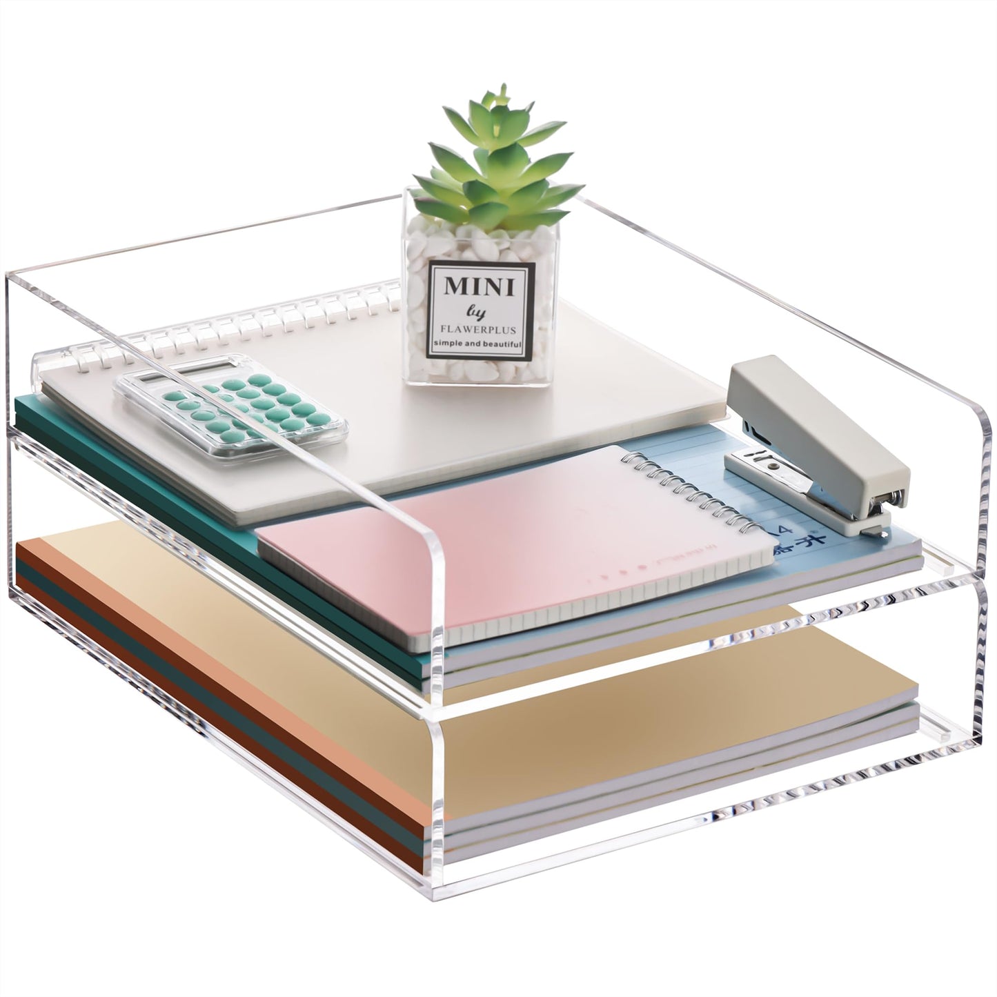 HeZone Paper Organizer Letter Tray, Clear Acrylic Paper Tray, School Teacher Office Supplies Organization, Stackable Desk File Organizer, Classroom Decor and Accessories-2 Pack…
