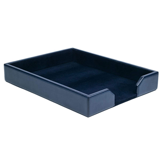 DACASSO Bonded Leather Desktop Letter Tray - Luxury Letter Holder & Paper Organizer for Desk - Office Organization & Executive Desk Decor - (Navy Blue) 13.5 x 10.5 x 2