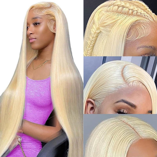 613 Lace Front Wig Human Hair 13x4 Blonde Lace Front Wigs 26Inch 210% Density 613 HD Lace Frontal Wig for Women 12A Brazilian Straight Human Hair Wig Glueless Wigs Pre Plucked with Baby Hair