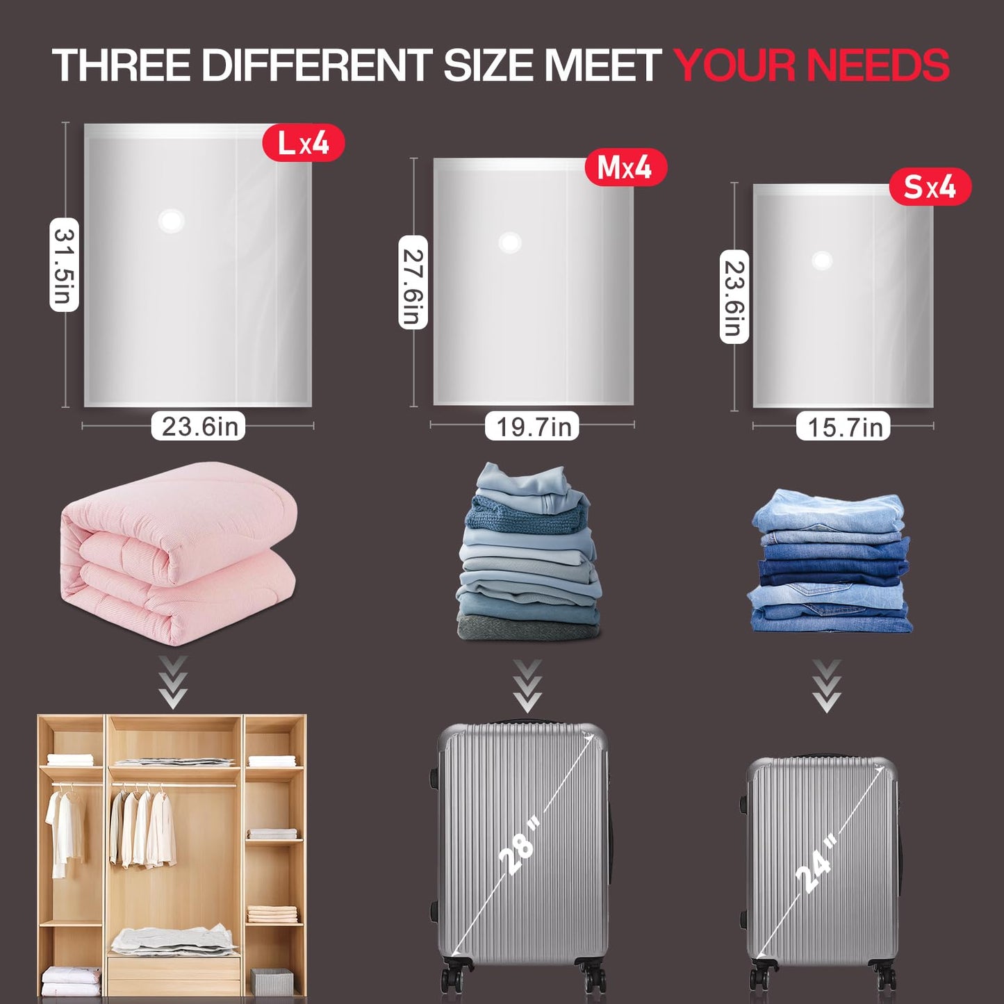 12 Pack Travel Vacuum Storage Bags with High Pressure Electric Pump - Portable Vacuum Seal Bags for Clothing, Luggage & Travel Space Saving