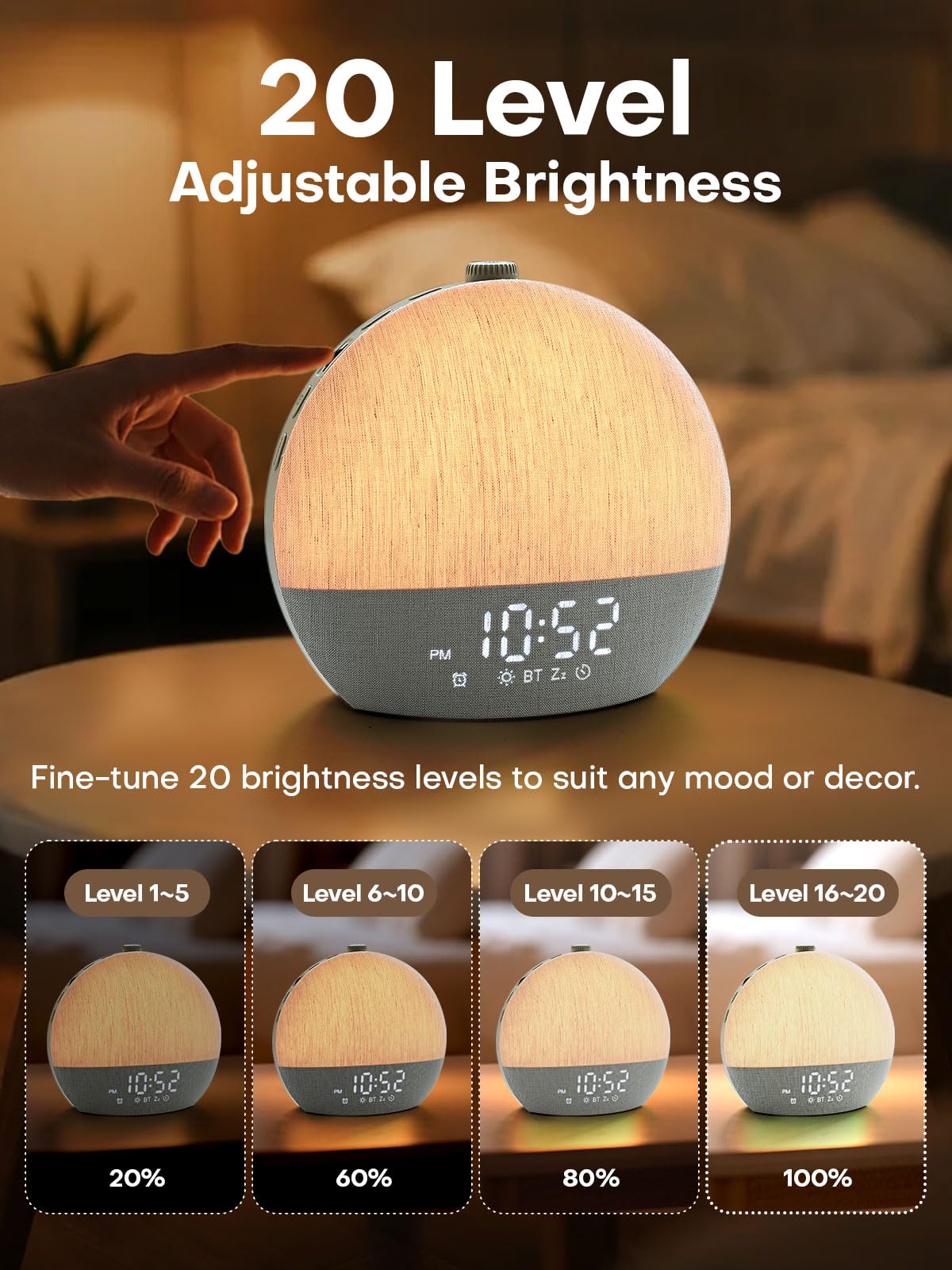 Zelaclock Sunrise Alarm Clock, White Noise Sound Machine, Sunlight Alarm Clocks for Bedrooms, 9 Natural Wake Up RGB Night Light, 30 Soothing Sounds for Heavy Sleepers, Baby, Kids, Adults