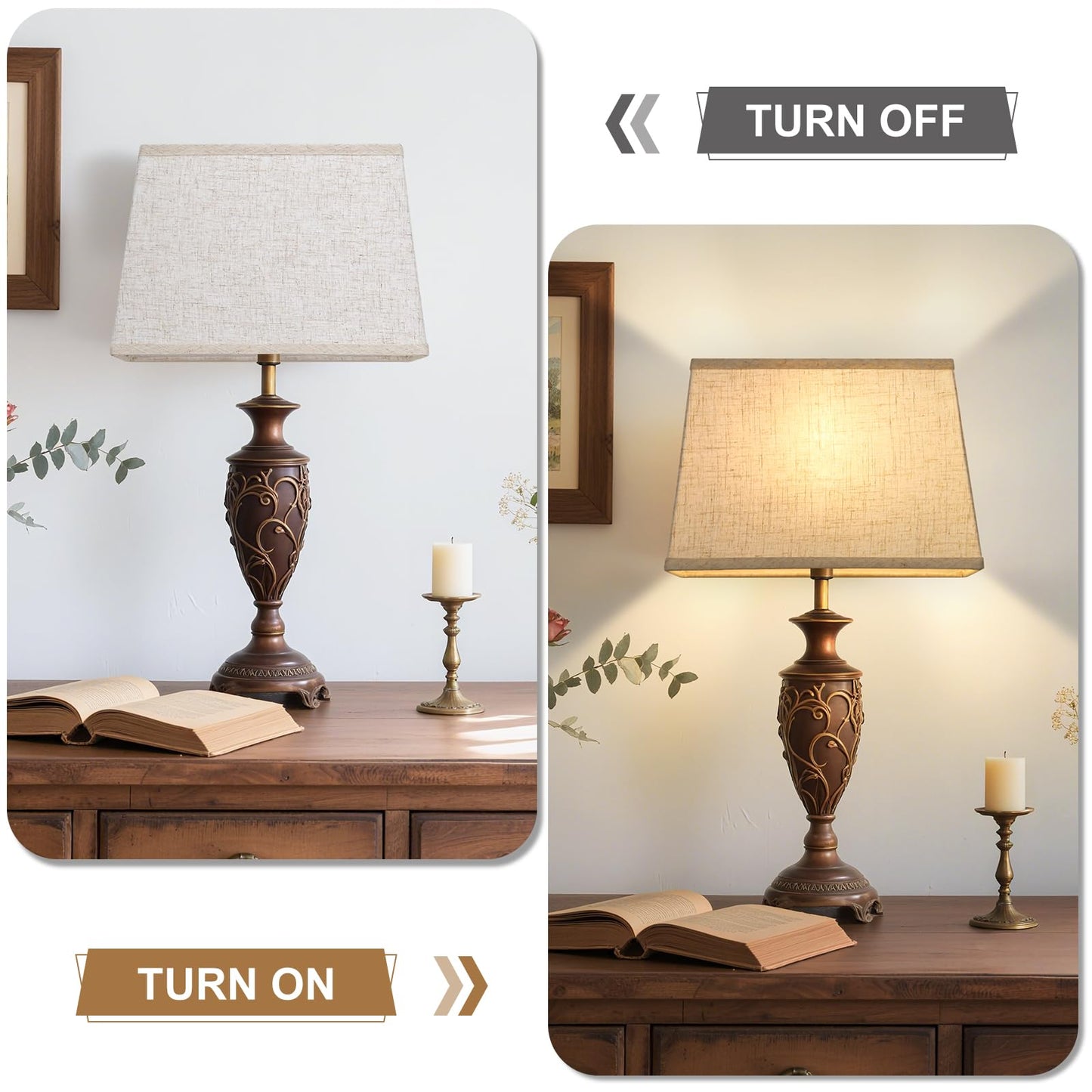 Rectangle Lamp Shades Set of 2, Top 7"x12.5", Bottom 9"x15", Height 10"，Large Beige Lampshades for Table Lamps Floor Lamps, Square Lamp Shade Replacement, Spider, Harp Holders Included, Easy Assembly