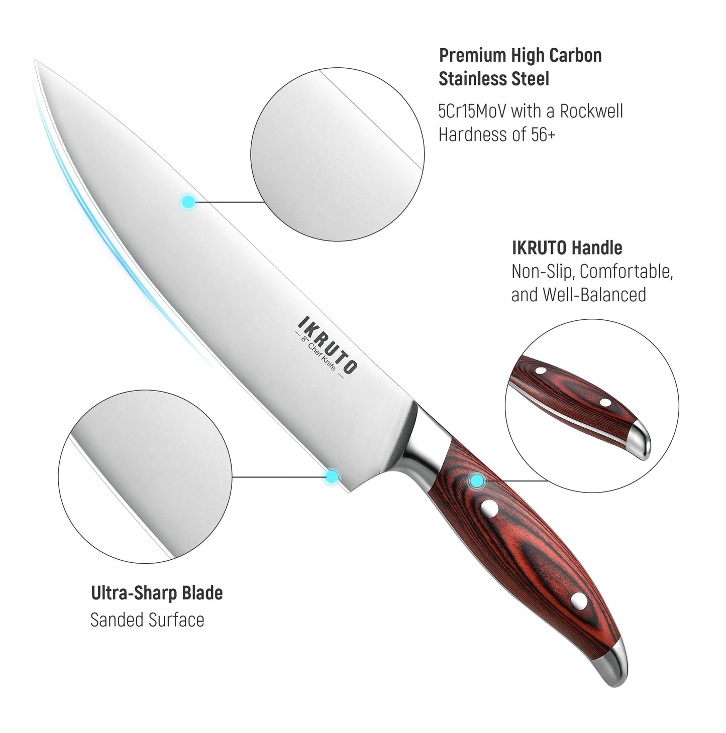 3-Piece Kitchen Knife Set – Includes Ultra-Sharp Chef Knife, High Carbon Stainless Steel Blades with Ergonomic Pakkawood Handles, Professional Knives Set for Kitchen, Elegant Gift Box