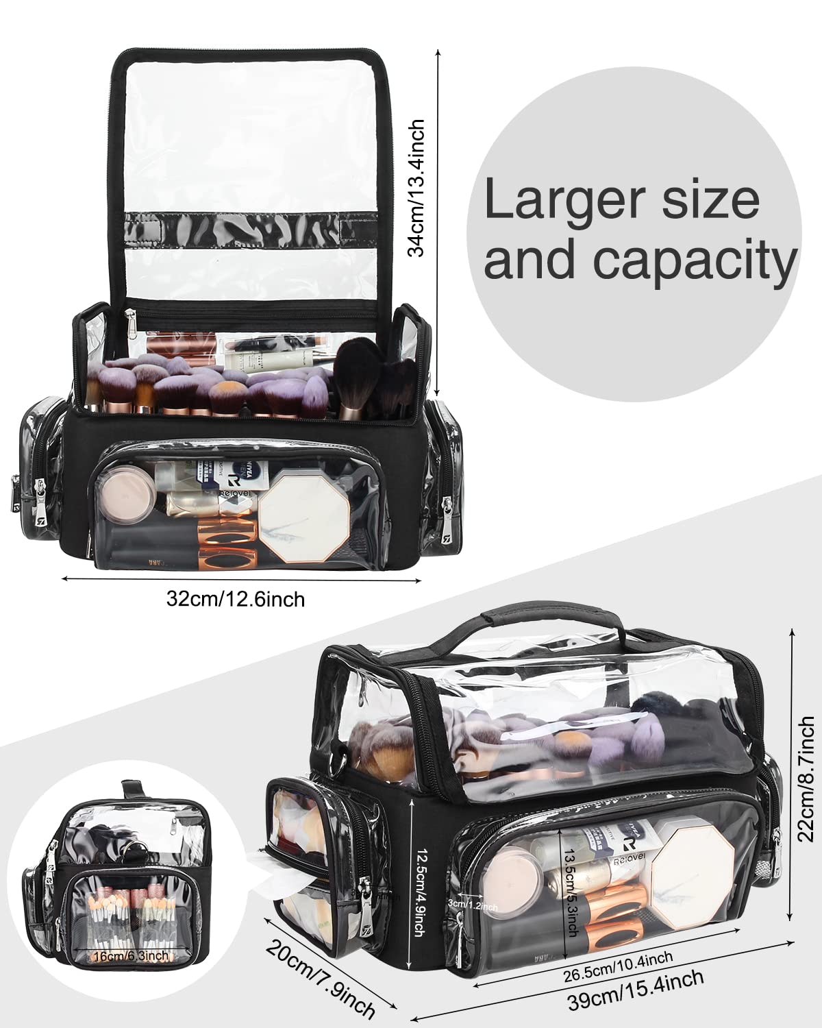 Makeup Brush Case, Extra Large Makeup Brush Bag XL Professional Makeup Artist Must Haves Travel Case with Stand Up Brush Slots Cosmetic Organizer Bag, Full Open Easy to Access, with Adjustable Strap