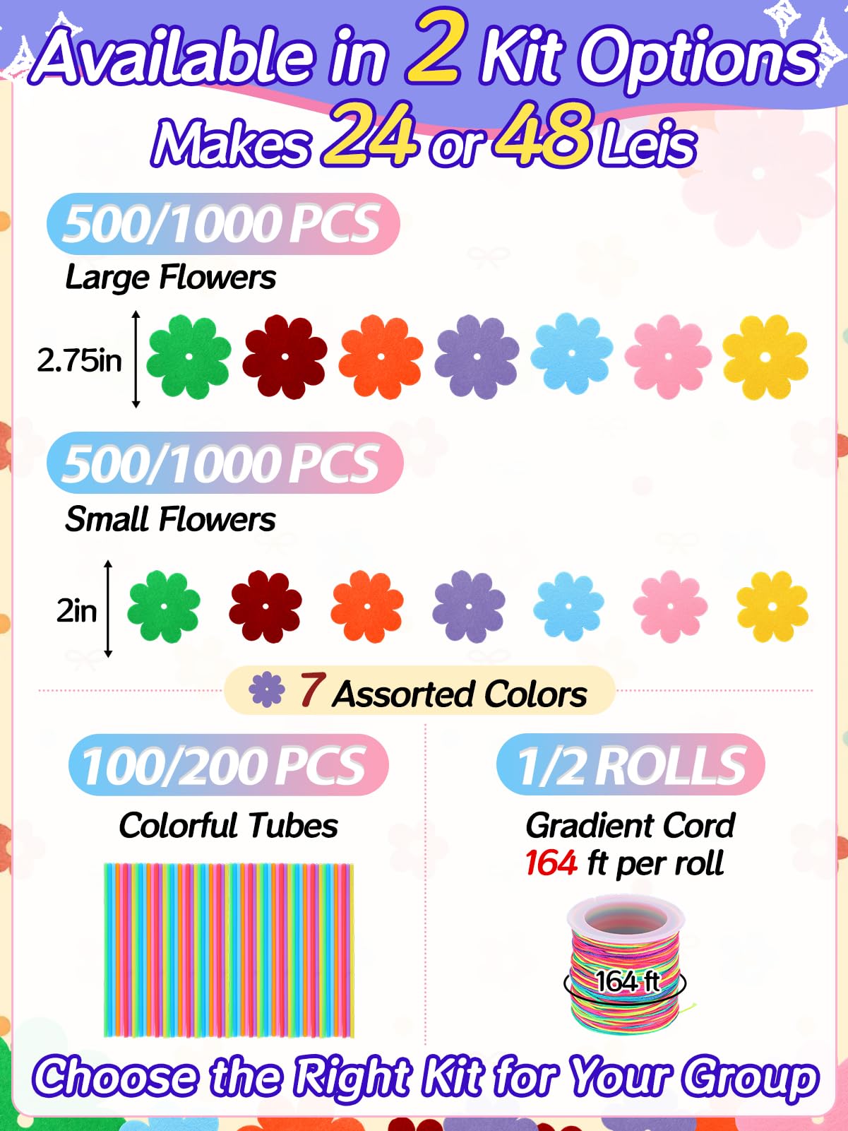 Cosweet 24 Pack Lei Bulk Making Craft Kit - Makes Felt Flower Necklace Garland, DIY Summer Crafts for Luau Party