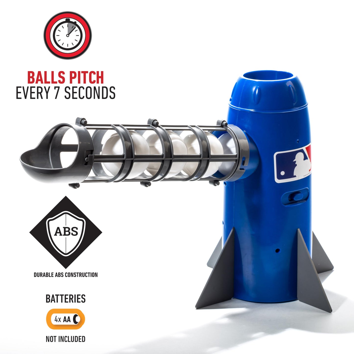 Franklin Sports MLB Kids Teeball Pitching Machine - Pop Rocket - Youth Teeball and Baseball Practice - Includes 5 Plastic Baseballs & Baseball Bat