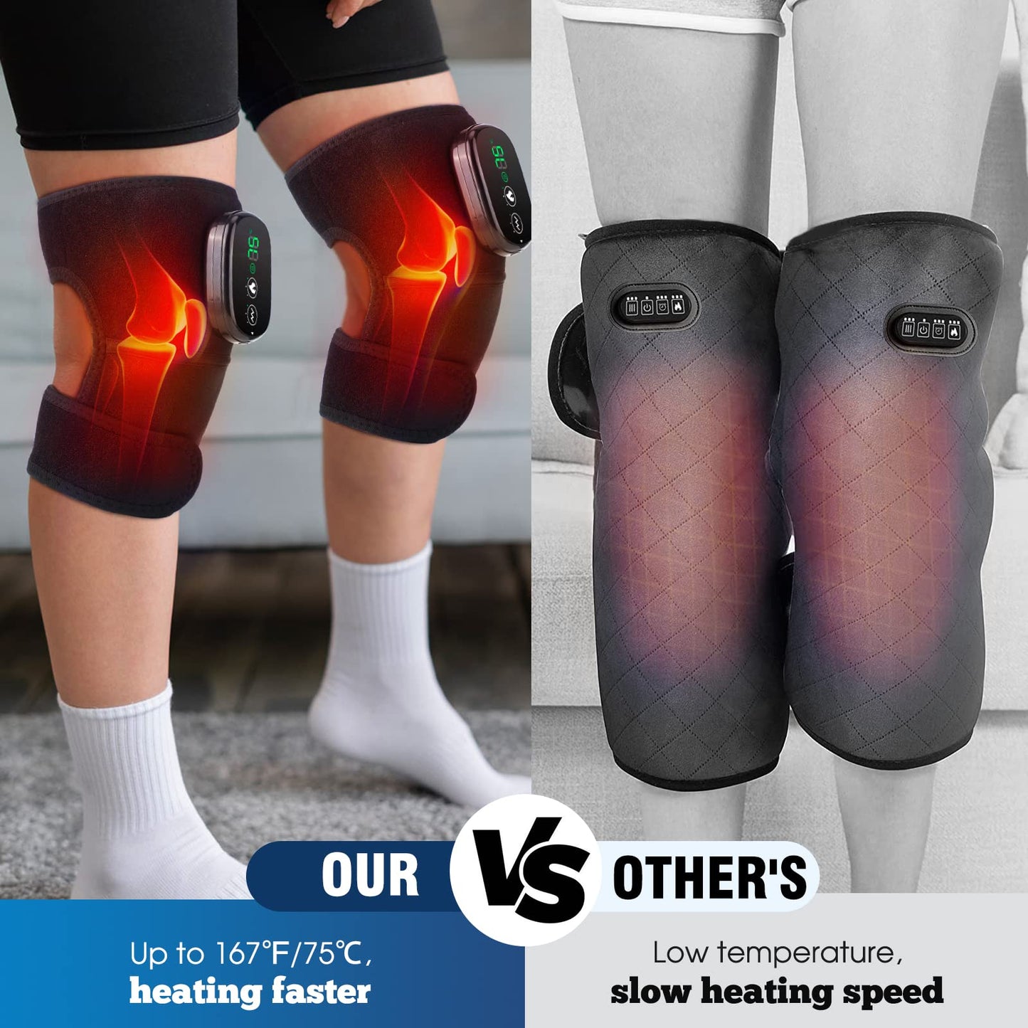 MOAJAZA Knee Massager with Heat and Vibration, Heating Pad for Knee Shoulder Elbow, Heated Knee Brace for Arthritis with Massage