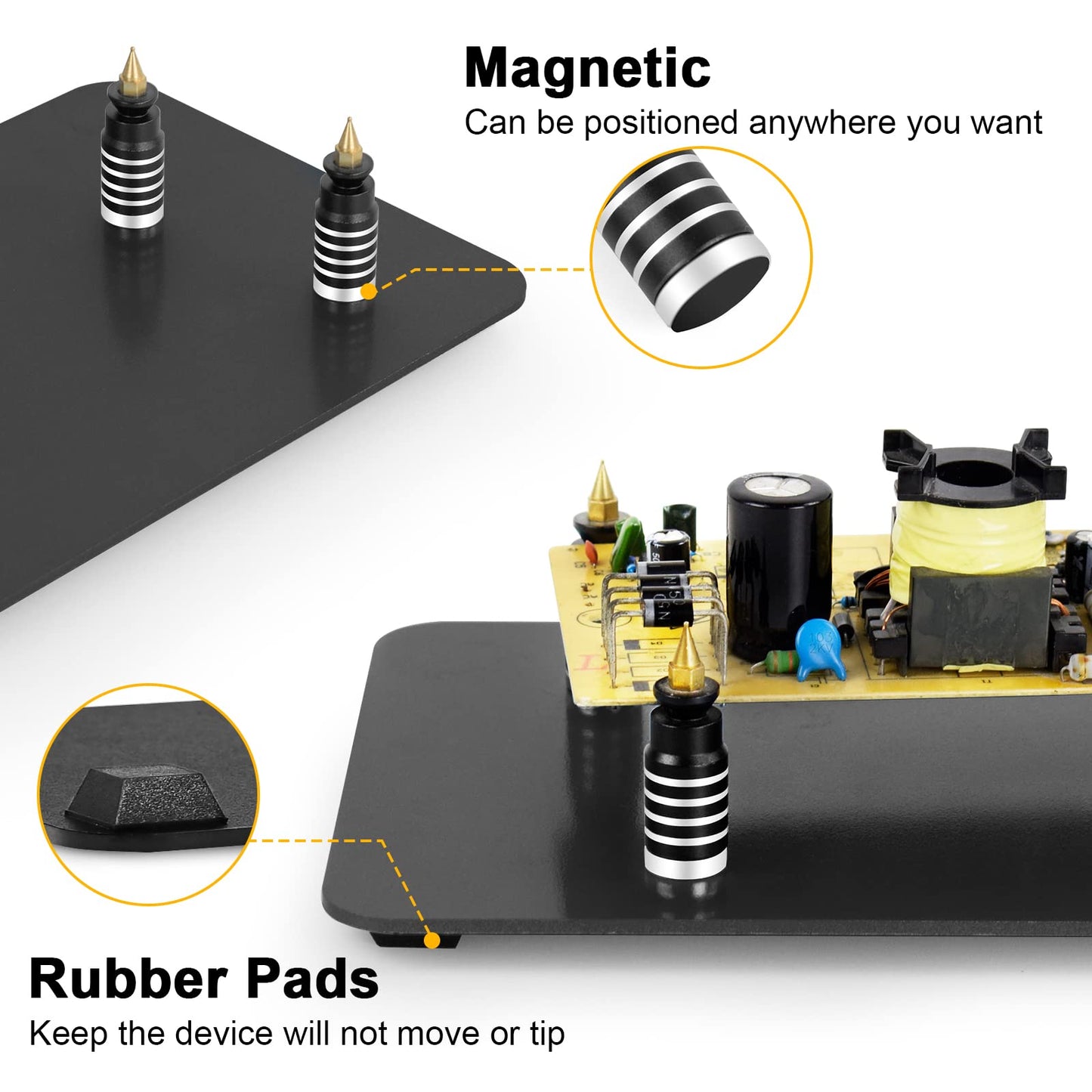 Magnetic Helping Hands Soldering Third Hand, PCB Circuit Board Holder with 3X LED Magnifying Lamp, 360 Hot Air Gun Holder, Extra Large & Heavy Duty Base Plate | Flexible Arms for Soldering Station