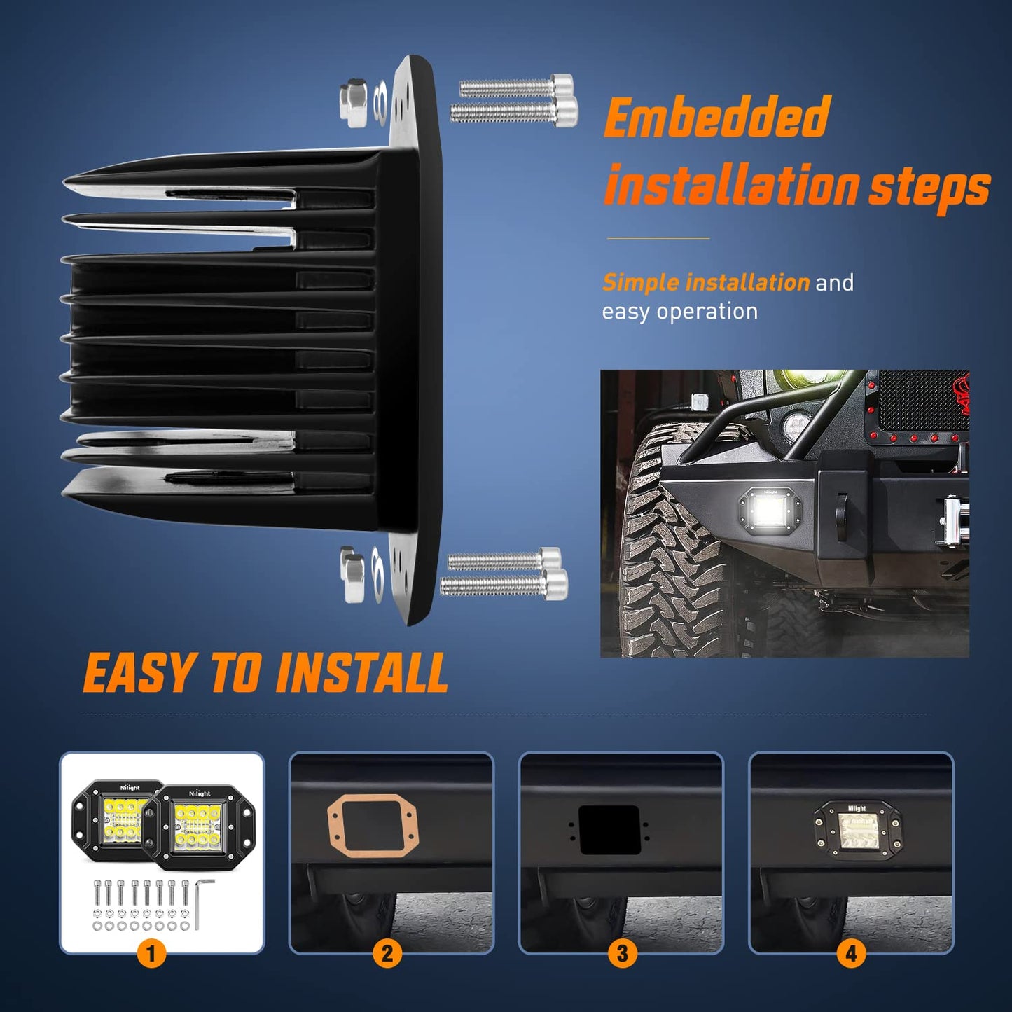 Nilight 4PCS 42W Flush Mount LED Light Pods - Upgraded Spot Flood Combo Beam Driving, Work, Backup, Reverse, Grill Mount Light for Offroad 4x4 Truck SUV