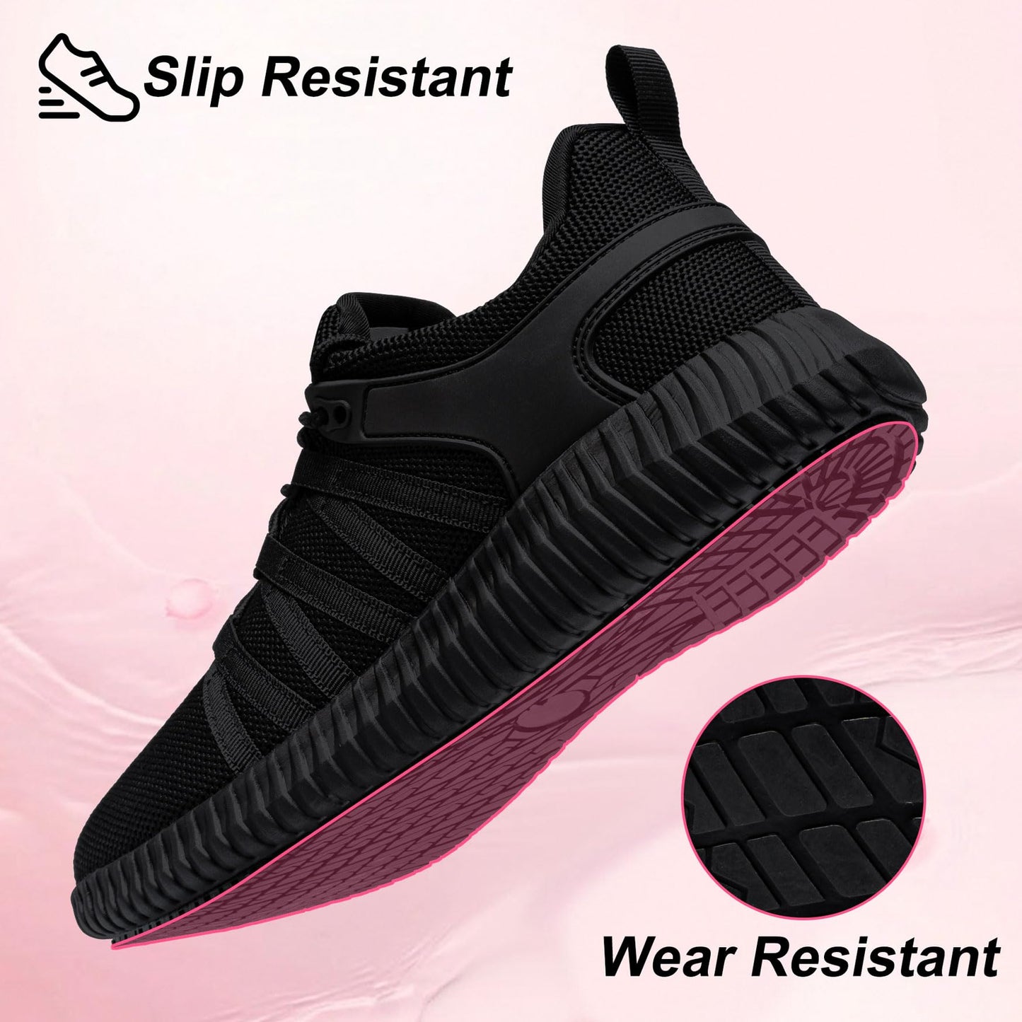 Taquco Slip On Sneakers Women Non Slip Work Shoes Water Resistant Comfortable Black Slip Resistant Breathable Lightweight Walking Shoes Zapatos Antideslizantes para Mujer (Black,5.5)
