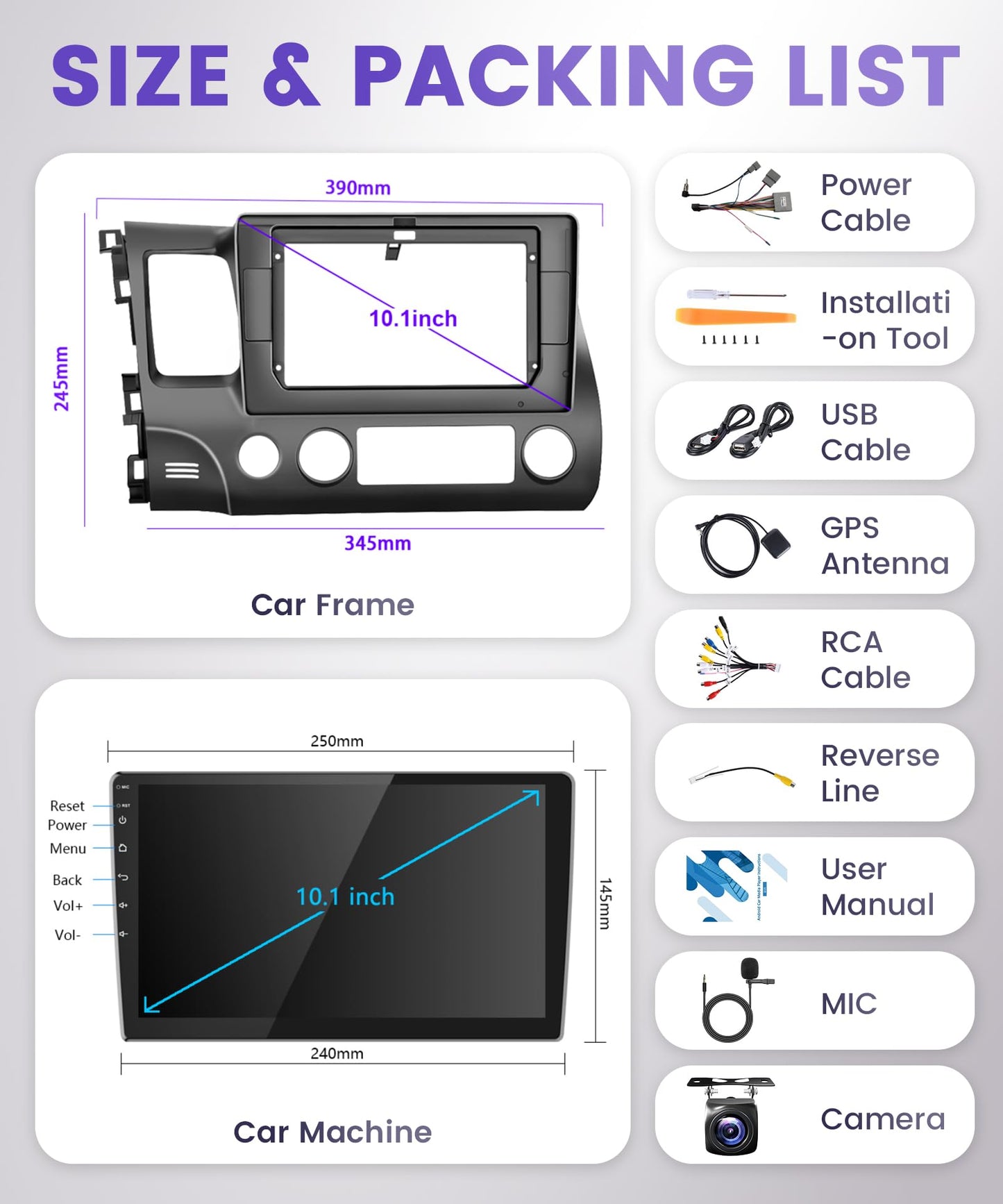 Podofo for Honda Civic 2006 2007 2008 2009 2010 2011 Car Stereo Radio with GPS Navigation 10.1 inch HD IPS Touch Screen Bluetooth Car Radio Support Mirror Link WiFi Backup Camera Mic