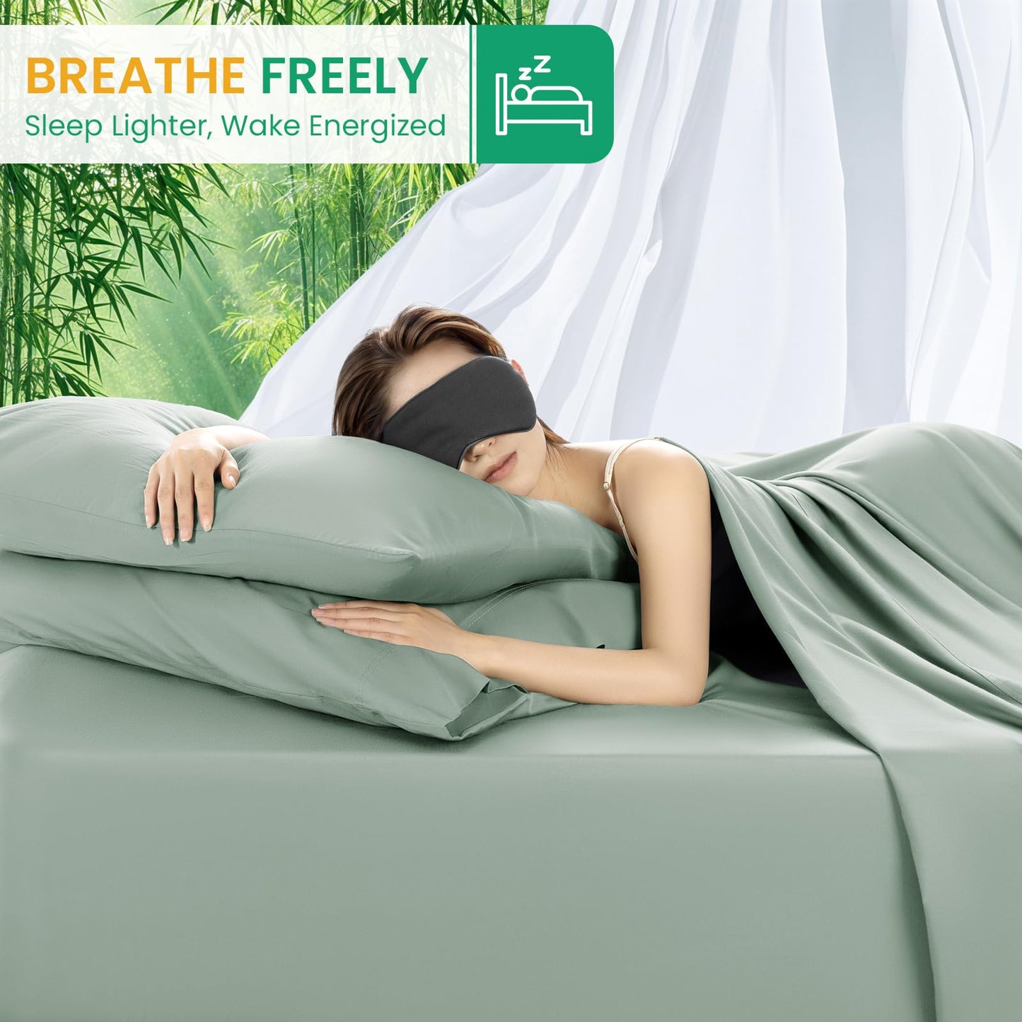 SONORO KATE 100% Viscose Derived from Bamboo_Sheets Queen Size, Ultra Breathable & Cooling Bed Sheets for Hot Sleepers, Hotel Luxury Silky Bedding Sheets, 16" Deep Pocket - 4PC (Sea Glass,Queen)