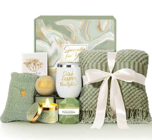 Birthday Gifts for Women Mom Wife Friend Daughter Sister Her| Self Care Get Well Soon Care Package, Mothers Day, Thank You, Retirement, Sympathy Gifts|Relaxing Bath Spa Gift Basket w/ Fringed Blanket