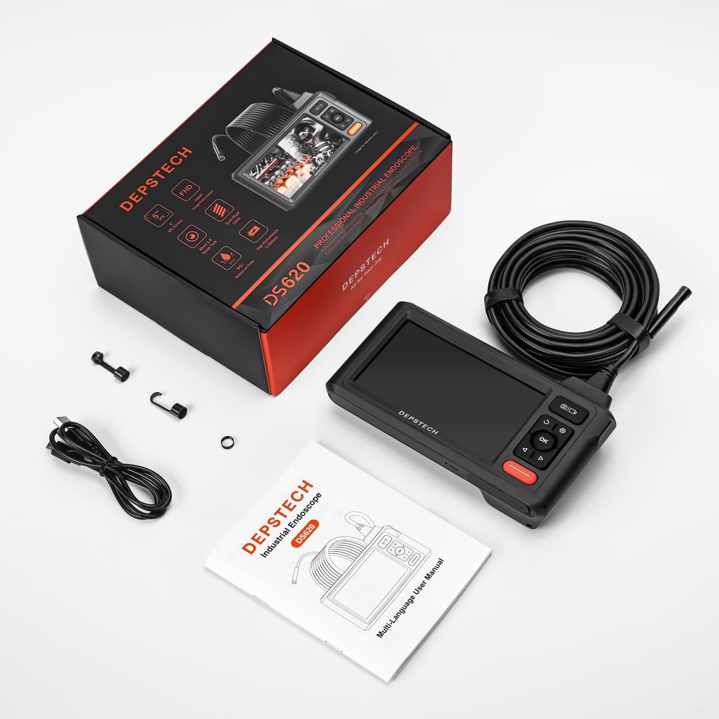 DEPSTECH Dual-Lens Endoscope with Light, 1080P HD Borescope, 16.5FT Flexible Sewer Camera, IP67 Waterproof Plumbing Snake Camera