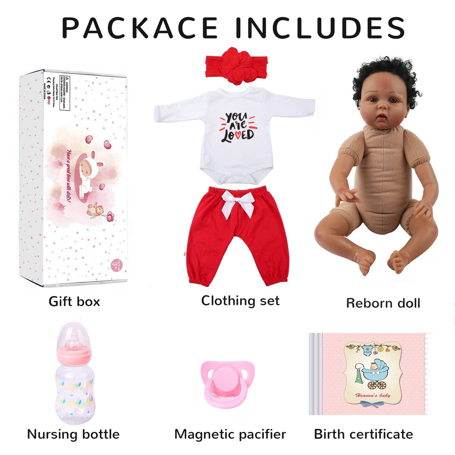CHAREX Reborn Baby Dolls - Black, 22 inches Newborn African American Realistic Lifelike Baby Dolls for Kids Age 3+
