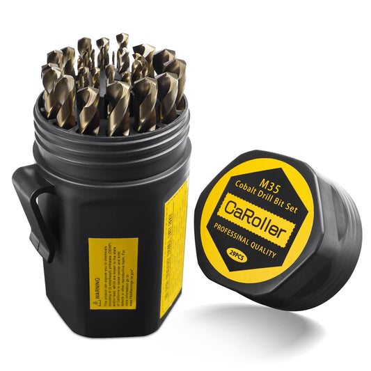 CaRoller Cobalt Drill Bit Set 29-Piece M35 Cobalt Steel Metal Drill Bits Durable Round Shank Drill Sets for Steel, Wood Plastic Sheet Metal – Includes Practical Cup-Type Holder