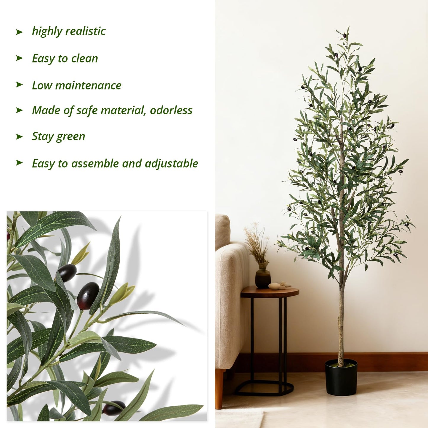 6ft Faux Olive Tree, Artificial Olive Tree Indoor, High Imitation Silk Plant Artificial Plants with Natural Wood Trunk and Lifelike Fruits for Home Office Decor