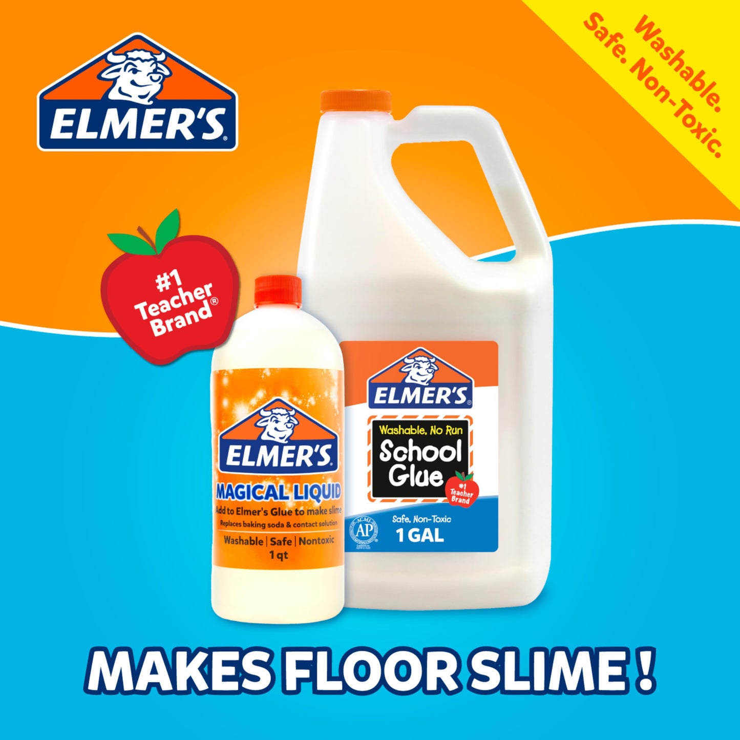 Elmer's White Liquid School Glue, 1 Gallon 2 Count, Washable, #1 Teacher Brand - Arts & Crafts, Teacher Supplies, Great for Making Slime