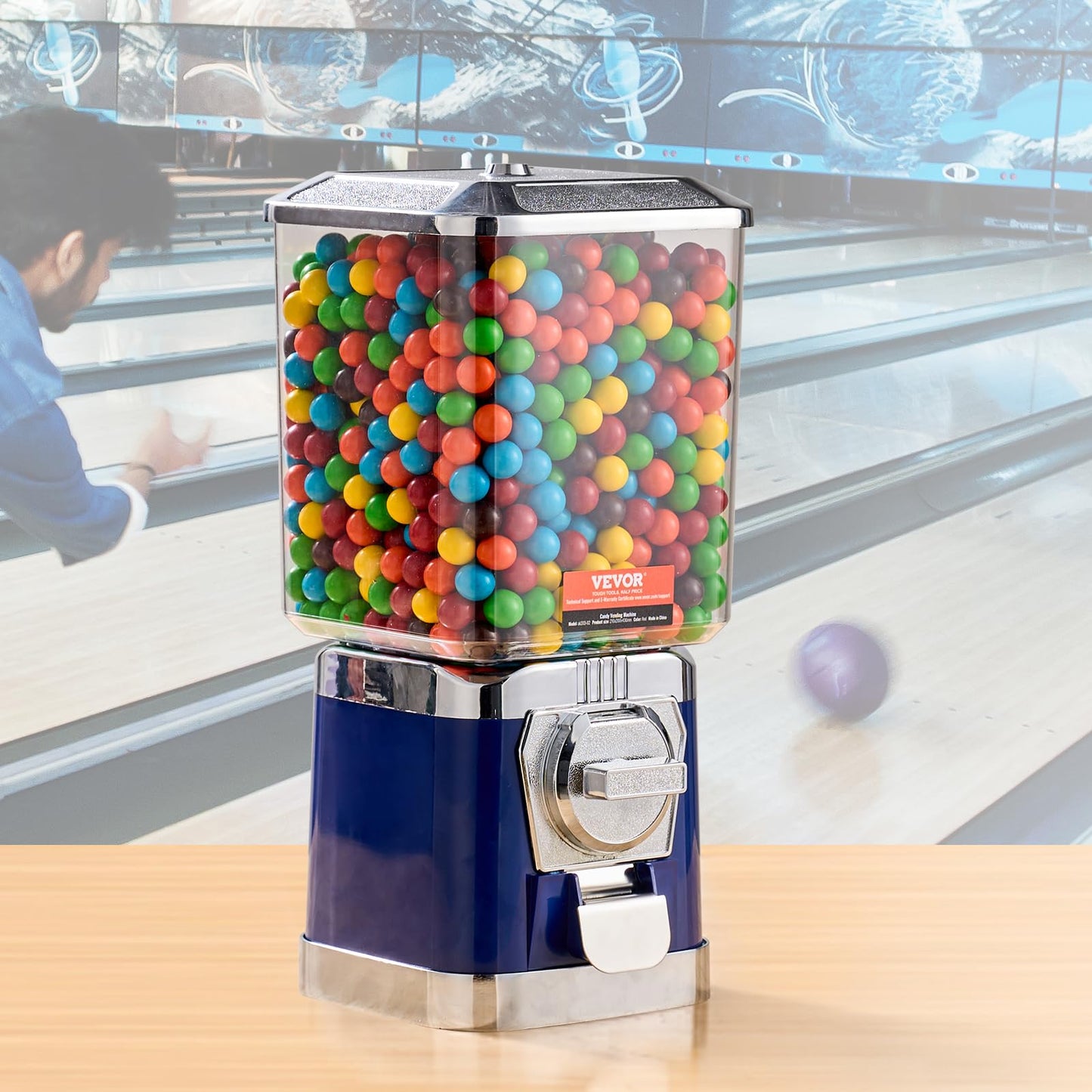 VEVOR Gumball Machine, 17"H Home Candy Vending Machine, PC Gumball Dispenser, Bubble Gum Machine for Game Stores, Coin Operated Gumball Bank for Toy Capsules Bouncy Balls Candy, Blue