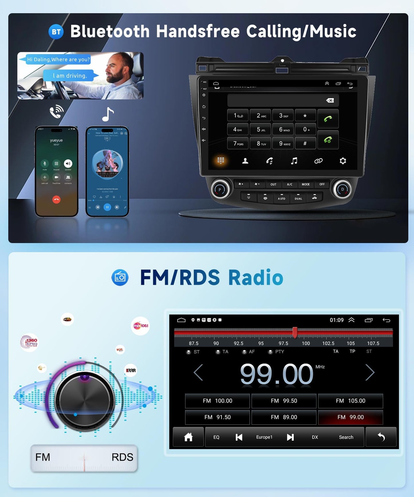 for Honda Accord 7th 2003 2004 2005 2006 2007 Android Car Stereo with Wireless Carplay/Android Auto 10.1" Touchscreen Autoradio Support WiFi GPS Navigation Backup Camera SWC FM/RDS Radio 2G+32G