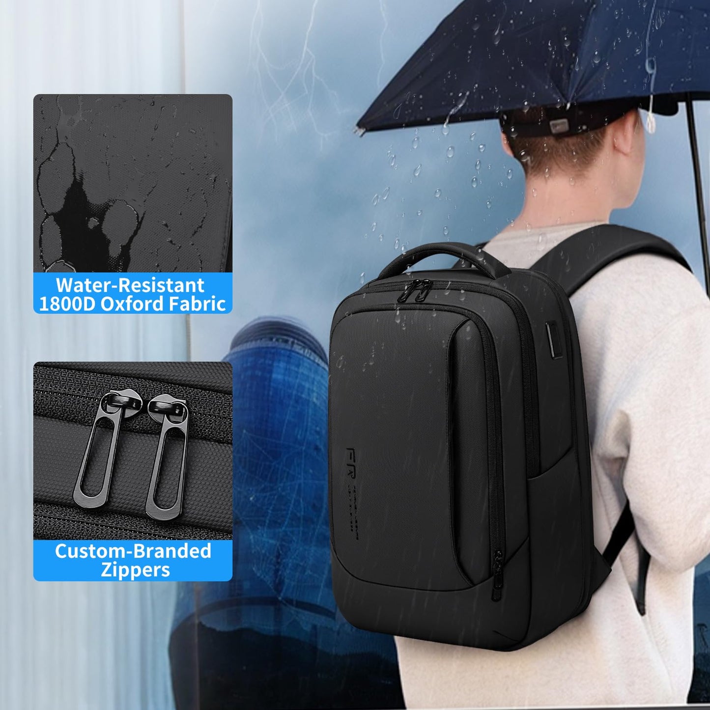 FENRUIEN Expandable Laptop Backpack for Men, 15.6 Inch USB Charging Work Backpack for Business/Commute/Travel