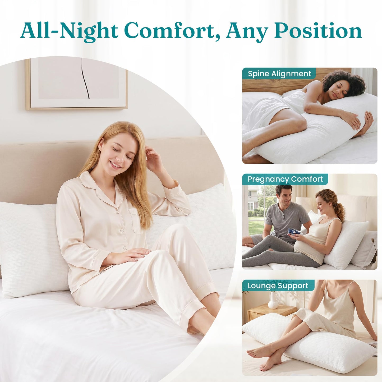 Oubonun Full Body Pillow for Adults, Soft and Fluffy Large Body Pillow for Sleeping, Premium Long Bed Pillow for Side Sleepers(21x54,Cream)