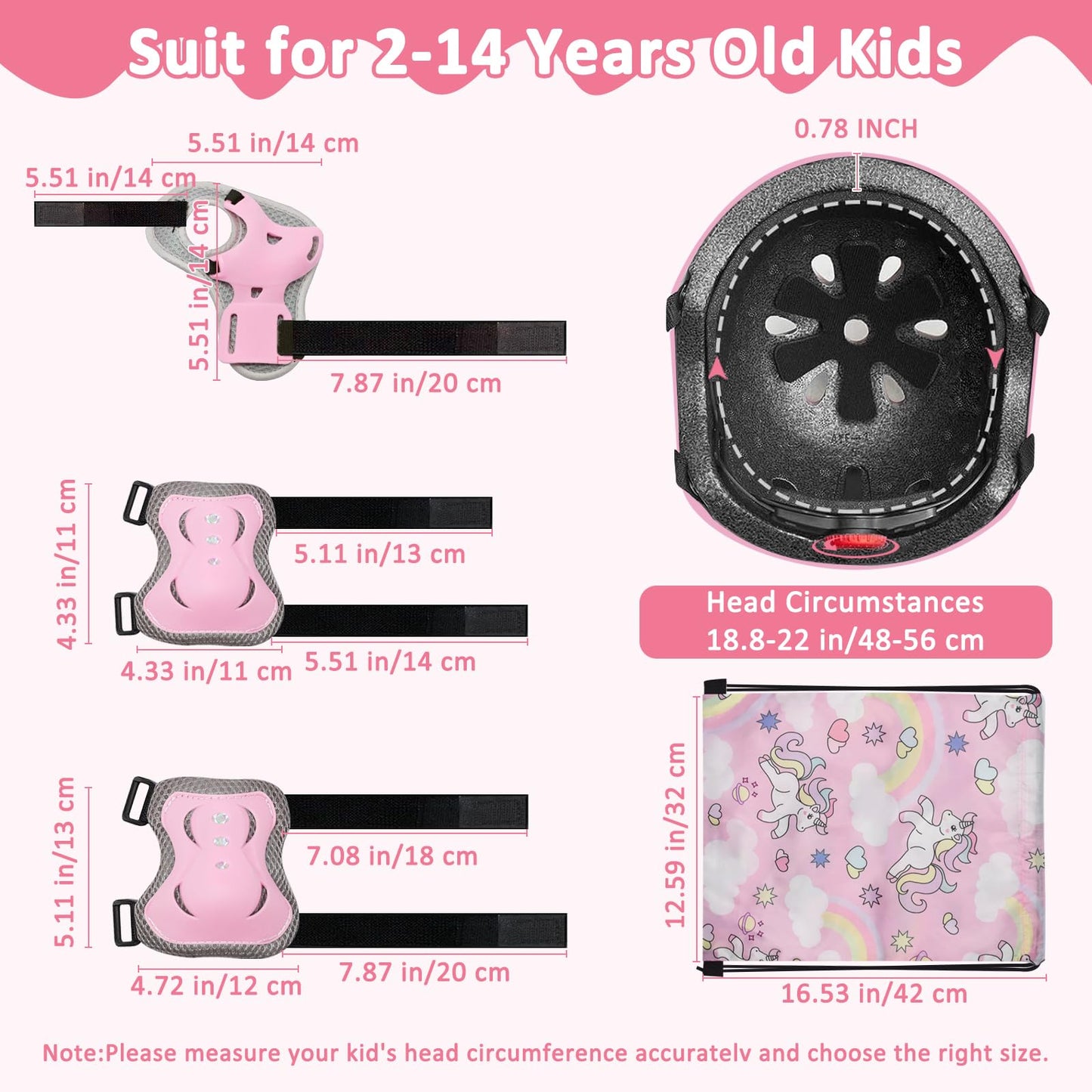 Kqpoinw Adjustable Kids Bike Helmet Set with Knee, Elbow and Wrist Pads, Toddler Helmet for Ages 3-5-8-14 Boys Girls, Protective Gear Set for Ages 3-14 Kids & Youth, for Bikes Skateboards Rollerskates