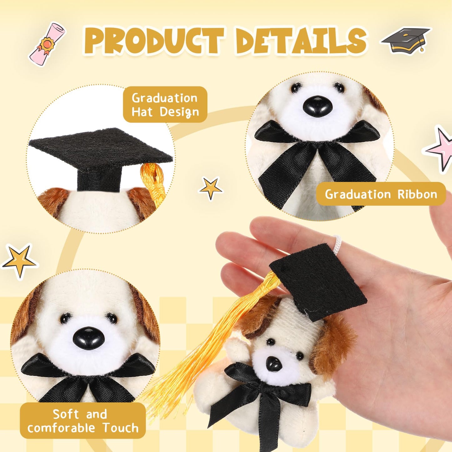 Trnayi 24 Set Mini Graduation Plush Dog with Graduation Gifts Box Graduation Stuffed Animal Keychain with Cap Gift Set for 2025 Graduation Party Graduation Decoration Classroom Exchange Gift