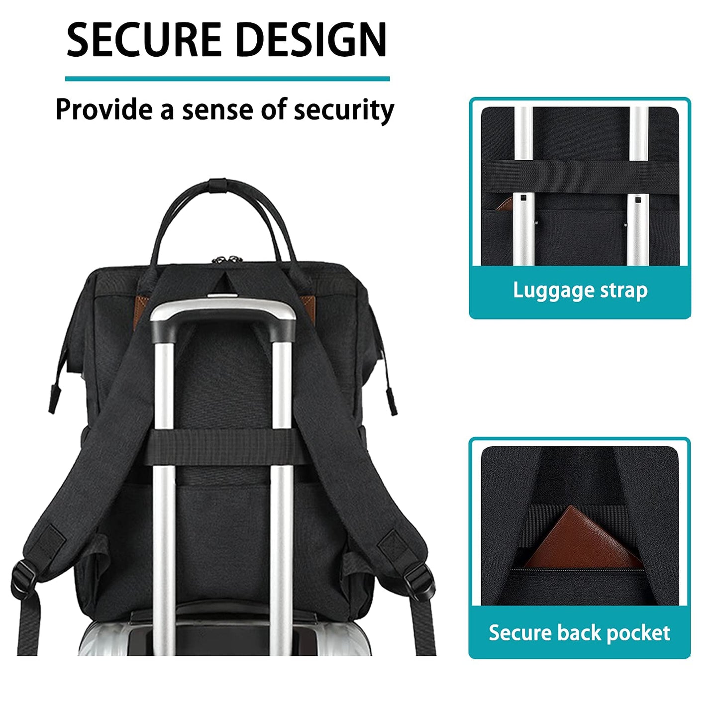 MAQTOIZ 17 Inch Laptop Backpack, Large Lunch Backpack for Women Men Gifts, Travel Carry On with Lunch Box and USB Port, Insulated Cooler Bookbag Nurse Work Backpacks, Black