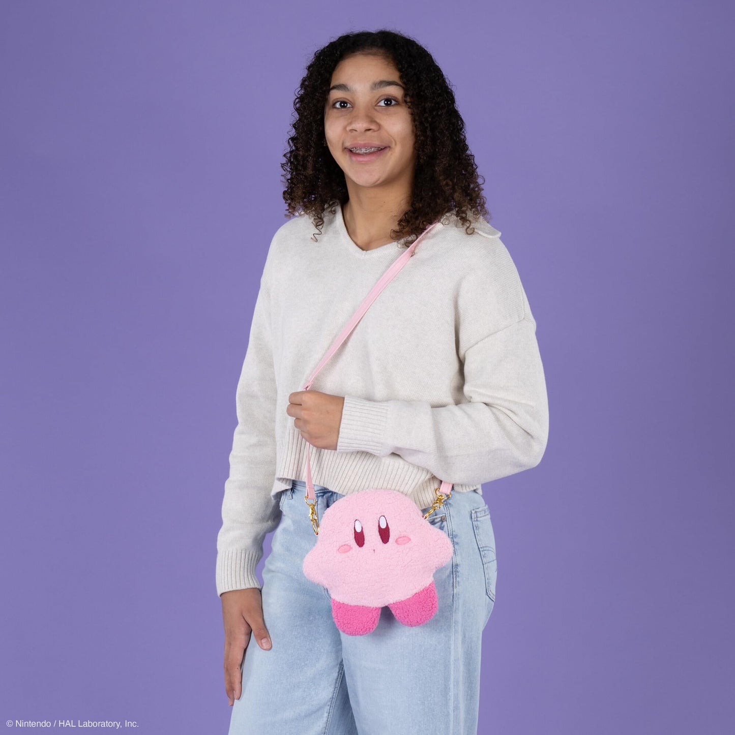 Tomy Mofulatto Kirby Plush Crossbody Bag - Officially Licensed Pochette with Zippered Closure for Small Accessories - 8 Inch - Valentine's Day Gifts for Her - Ages 14 Years+