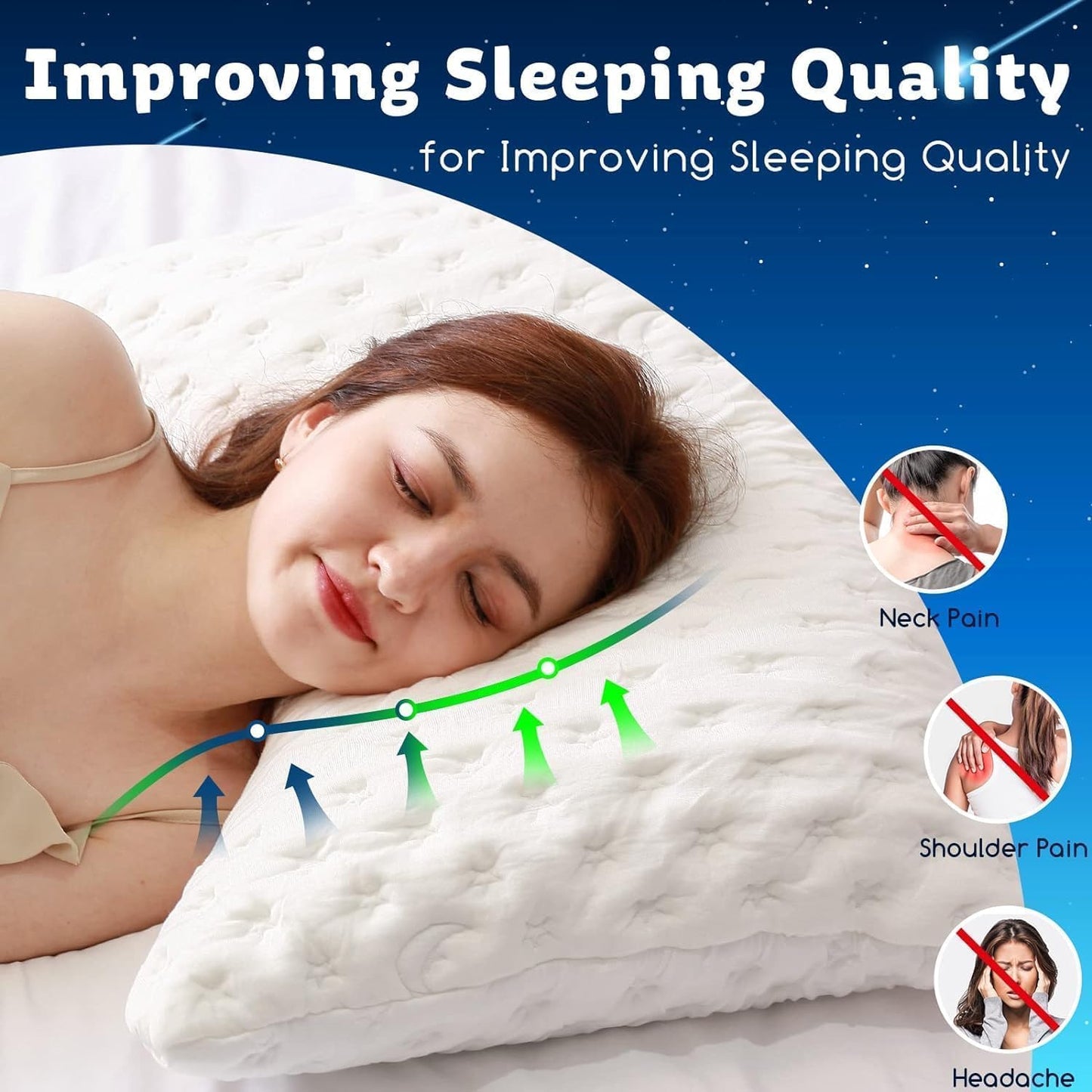 KUCEY Cooling Side Sleeper Pillow for Neck and Shoulder Pain, Luxury Shredded Memory Foam Curved Bed Pillows for Sleeping Set of 2- Adjustable Standard Size- Washable Cover Crescent White