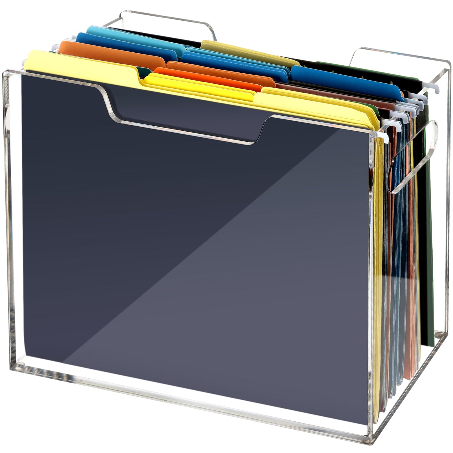 Tfirhuoe Acrylic Hanging File Folder Organizer, Letter Size Clear Filing Organizer Box with Handles, Magazine File Holder for Desk Home Office School - 1 Pack