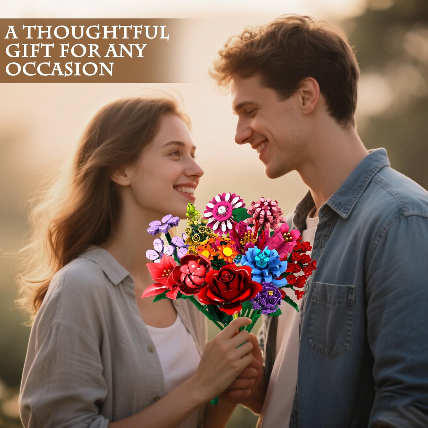 Linkowin Flower Bouquet Building Set,1316PCS Creative DIY Plant Bouquet Decoration,14 Artificial Flowers Botanical for Adults Women Girls Ages 6+,Idea Gifts for Mother's Day, Birthdays, No Vase