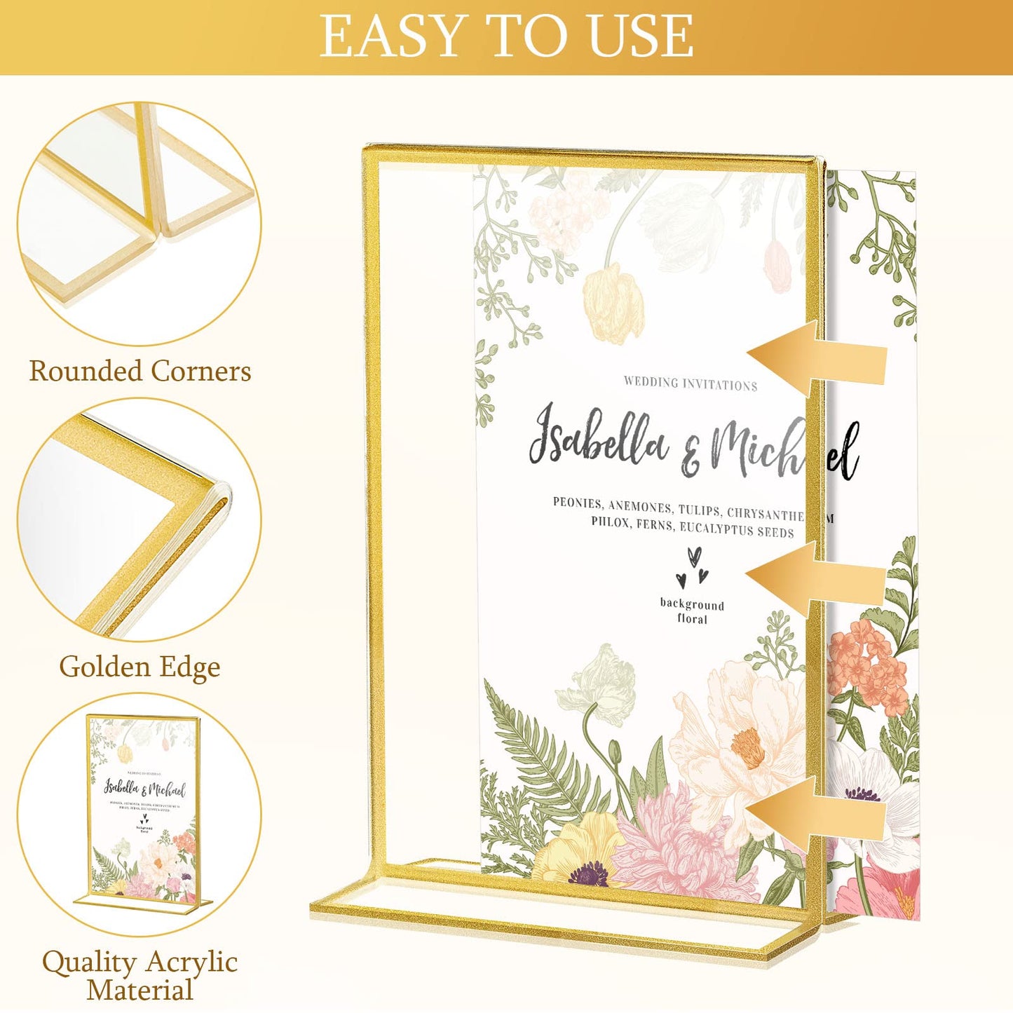 Hoteam 24 Pack Gold Acrylic Sign Holders, Gold Picture Frame, Clear Wedding Table Number Double Sided Acrylic Stand for Wedding Restaurant Photo Menu Art Event Display(4 x 6 Inch,Vertical)