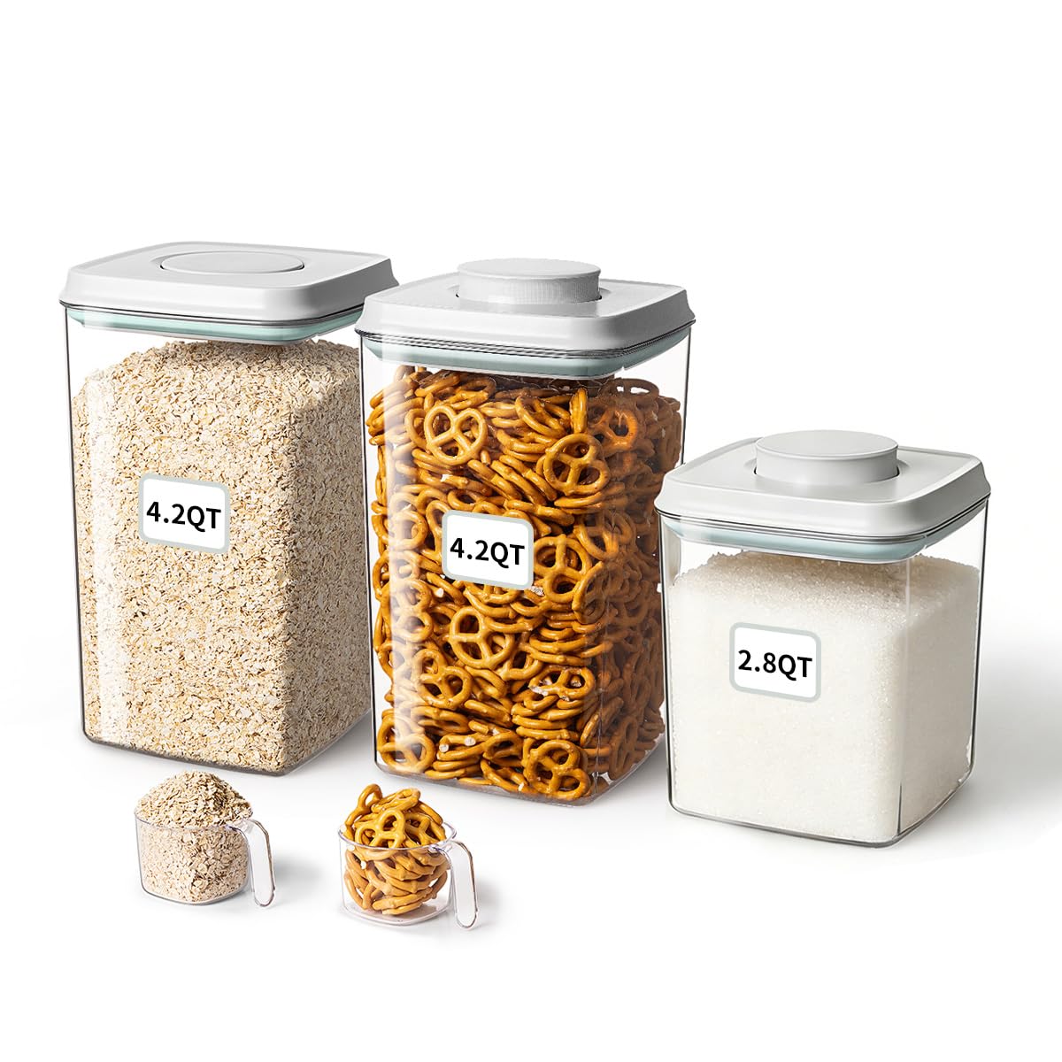 Ankou Food Storage Container Sets, 2.8 Qt + 4.2 Qt *2 Airtight Canisters with Lids and 130ml Scoop, BPA-Free Plastic Pantry Containers for Flour, Sugar, Rice