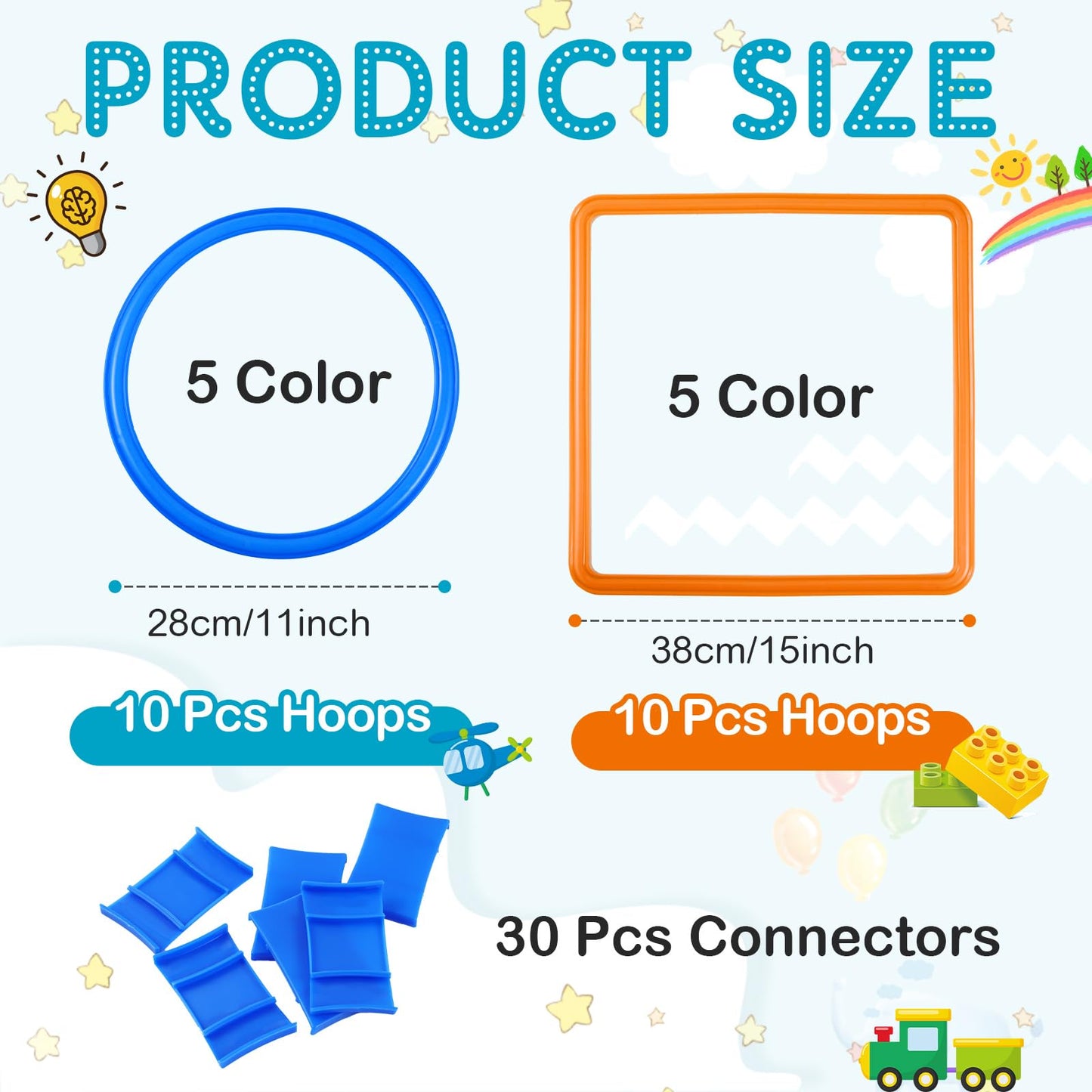 Hopscotch Squares Set Hopscotch Ring Game with Hoops Squares Connectors Outdoor Indoor Obstacle Course for Kids Playground Balance Agility Training Equipment Fun Play (Hoop, Square, 11 Inch, 15 Inch)