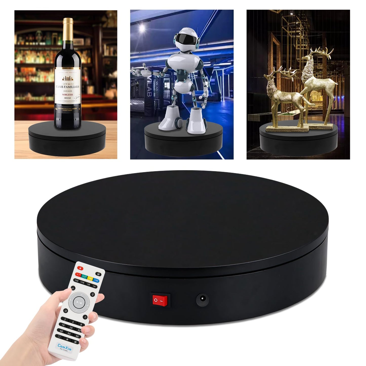 ComXim 360 Degree Motorized Rotating Display Stand for Display,Automatic Electric Turntable with Remote Control 88-200Lbs Load,12.6in, Photography Turntable to Control Angle, Speed and Direction
