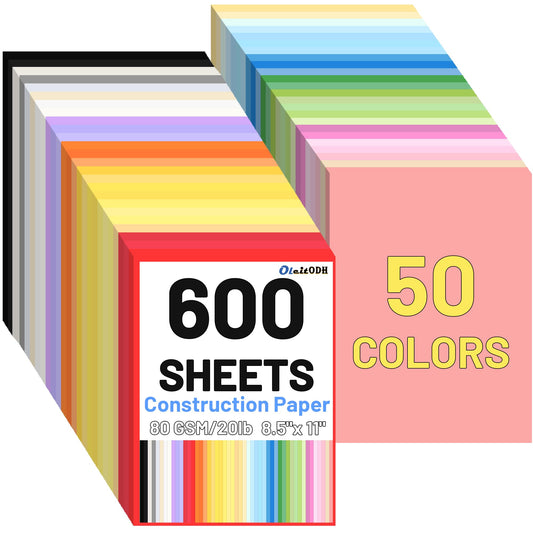 600 Sheets 8.5" X 11" Colored Paper, 50 Colors Construction Paper Bulk, 80GSM Origami Paper Printer Paper for Printing, Card Making, DIY Crafts, School Supplies, Party Decorations