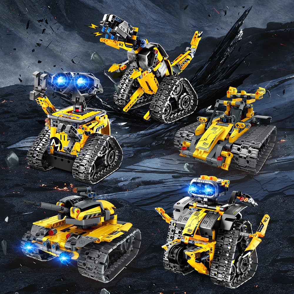 INSOON Robot Toys for Kids Building Set, 520 PCS App & Remote Control Robotics Kit, 5-in-1 RC Wall Robot Engineer Robot Dinosaur Building Block Toy Gift for Kids 6 7 8 9 10 11 12+ Years Old Boys Girls