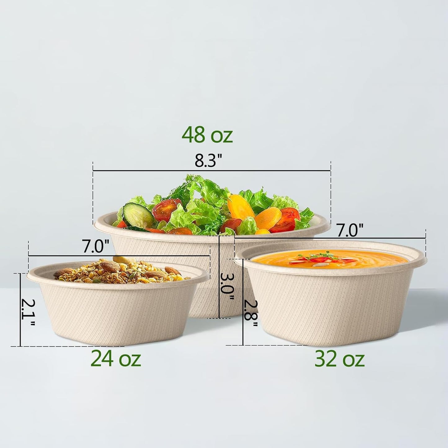 32 Ounce Large Paper Bowls Disposable Soup Bowl Disposable Heavy Duty Compostable Bowls, Eco-friendly Sugarcane and Bamboo Bagasse Biodegradable Bowl for Soup, Salad, Dessert, Ice Cream [100 Pack]