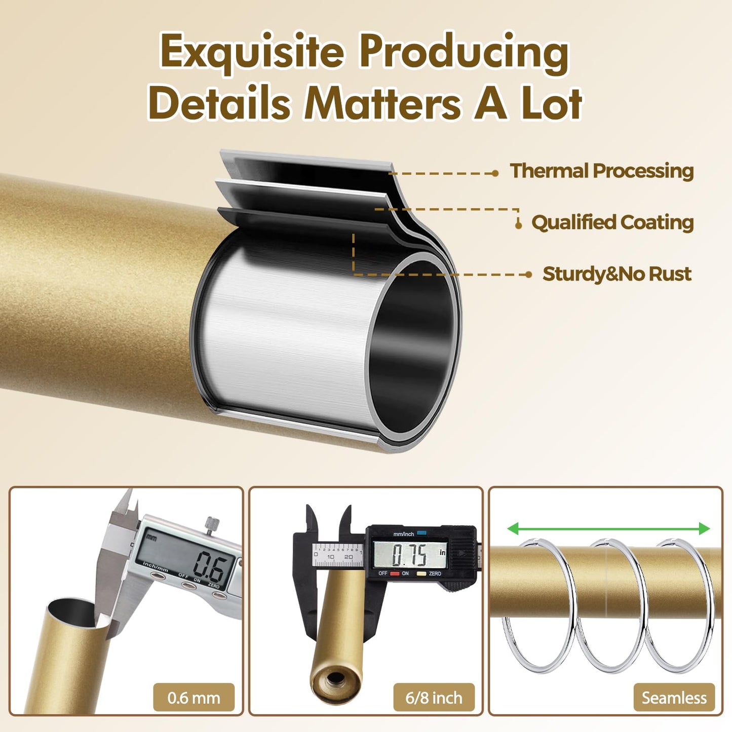 USFOOK Gold Double Curtain Rod Set, Blackout Wrap Around Curtain Rods for Windows 48 to 84 Inch, 6/8 Inch Room Darkening Curtain Rod 32 to 86 Inch, Decorative Double Drapery Rods