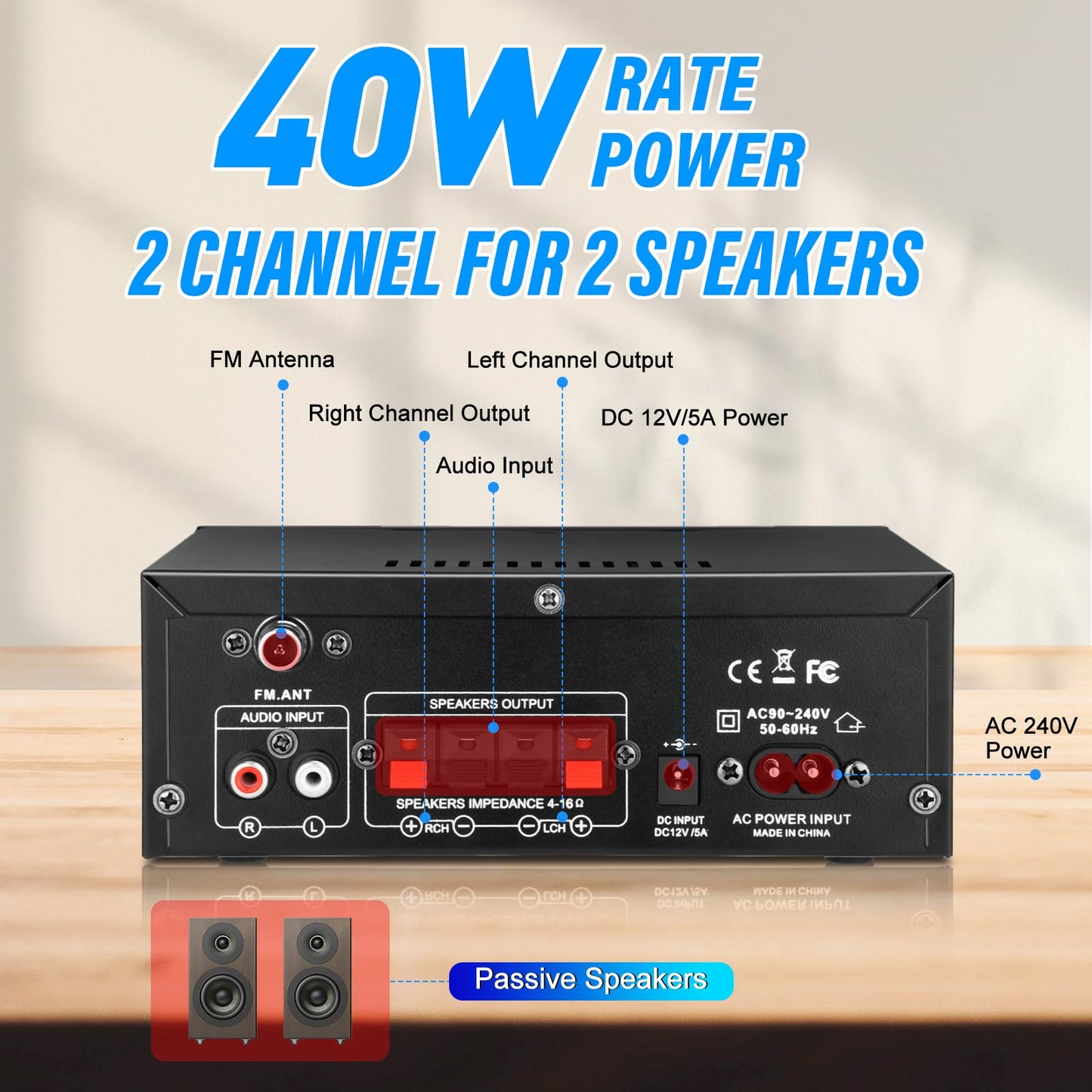 Daakro AK45 Stereo Audio Amplifier,Rated Power 40W Home 2 Channel Wireless Bluetooth 5.0 Power Amplifier System, Home Amplifiers FM Radio, USB, SD Card, w/Remote Control Home Theater Audio System