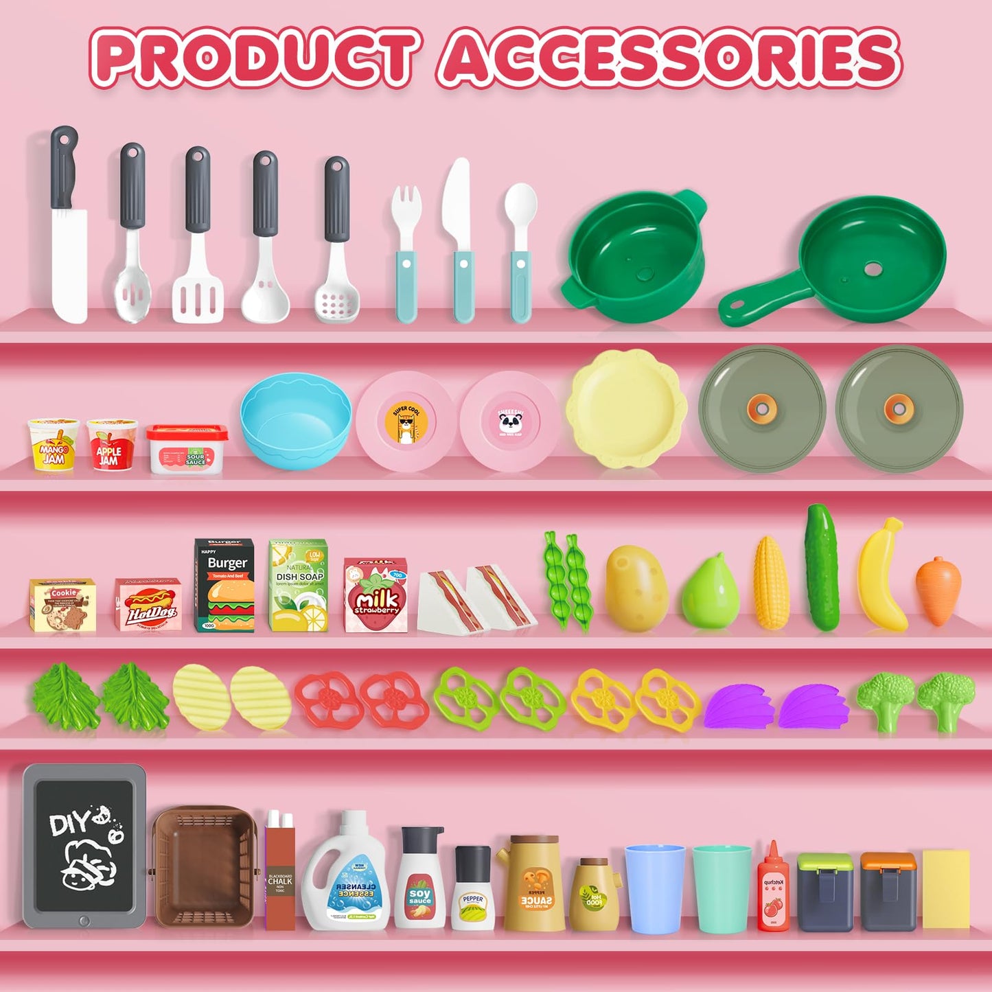 Red Kids Play Kitchen Set, Toddler Kitchen Playset with Sound & Light, Cooking Stove with Steam, Play Sink, Play Food Toy and Kitchen Accessories, Kitchen Toy for Kids Girls Boys - Red